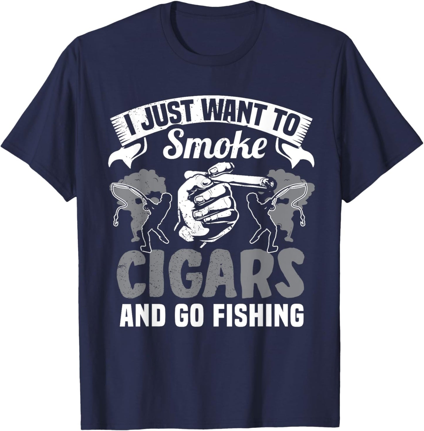 Fisherman Cigar Smoker Fishermen Smoke Cigars Fishing Lover T-Shirt - T-Shirt | Navy