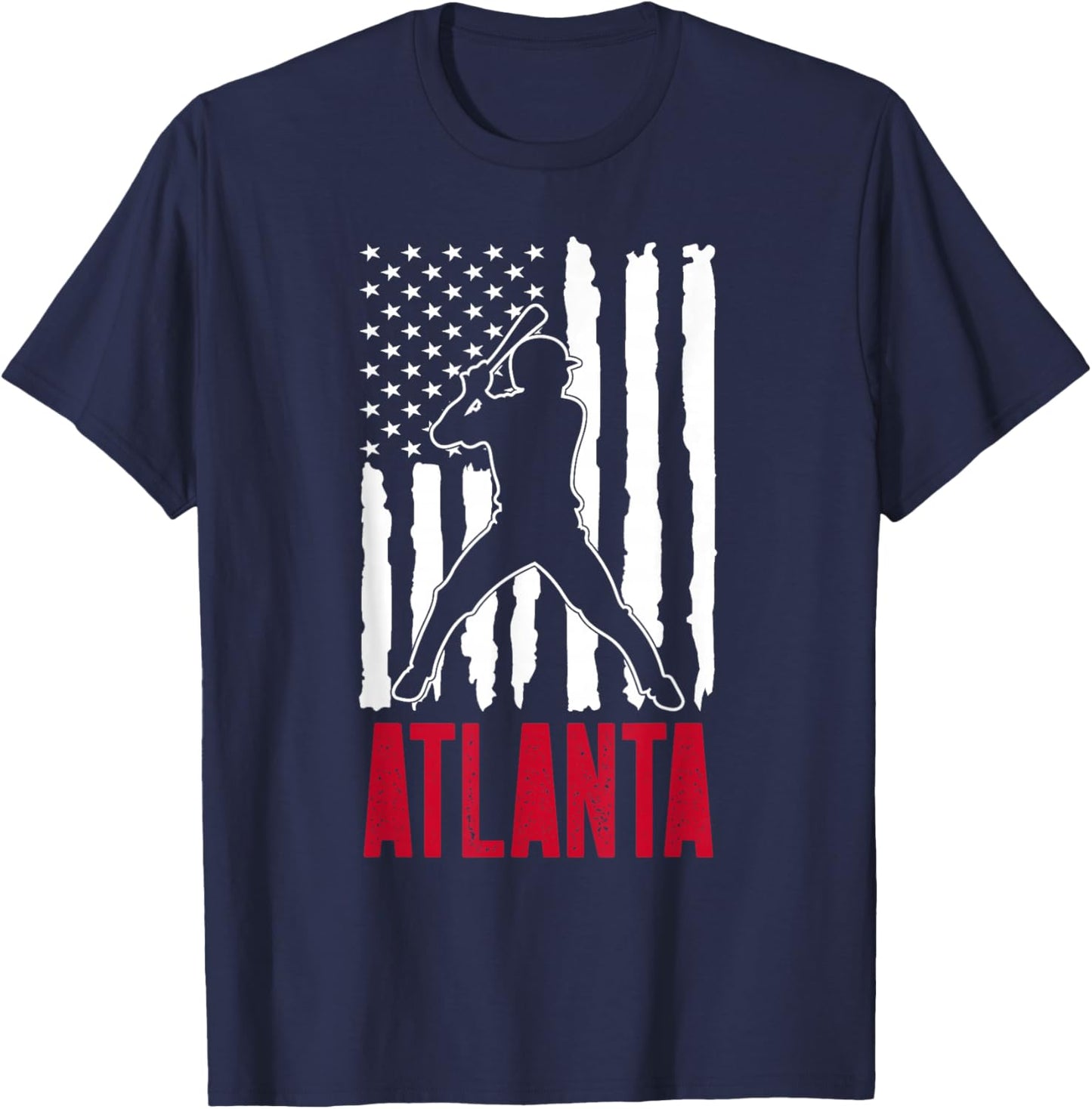 Vintage Atlanta American Flag Distressed Baseball T-Shirt - T-Shirt | Navy