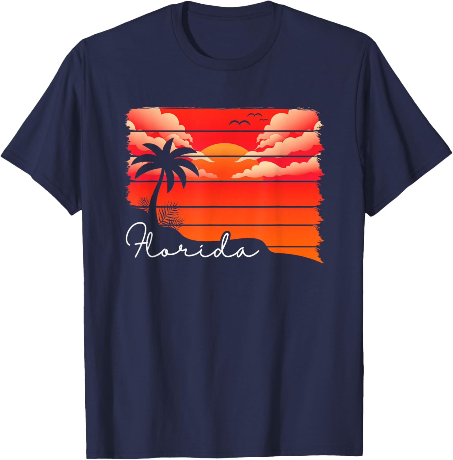 Tropical Summer South Beach Miami Palm Trees Retro Florida T-Shirt - T-Shirt | Navy