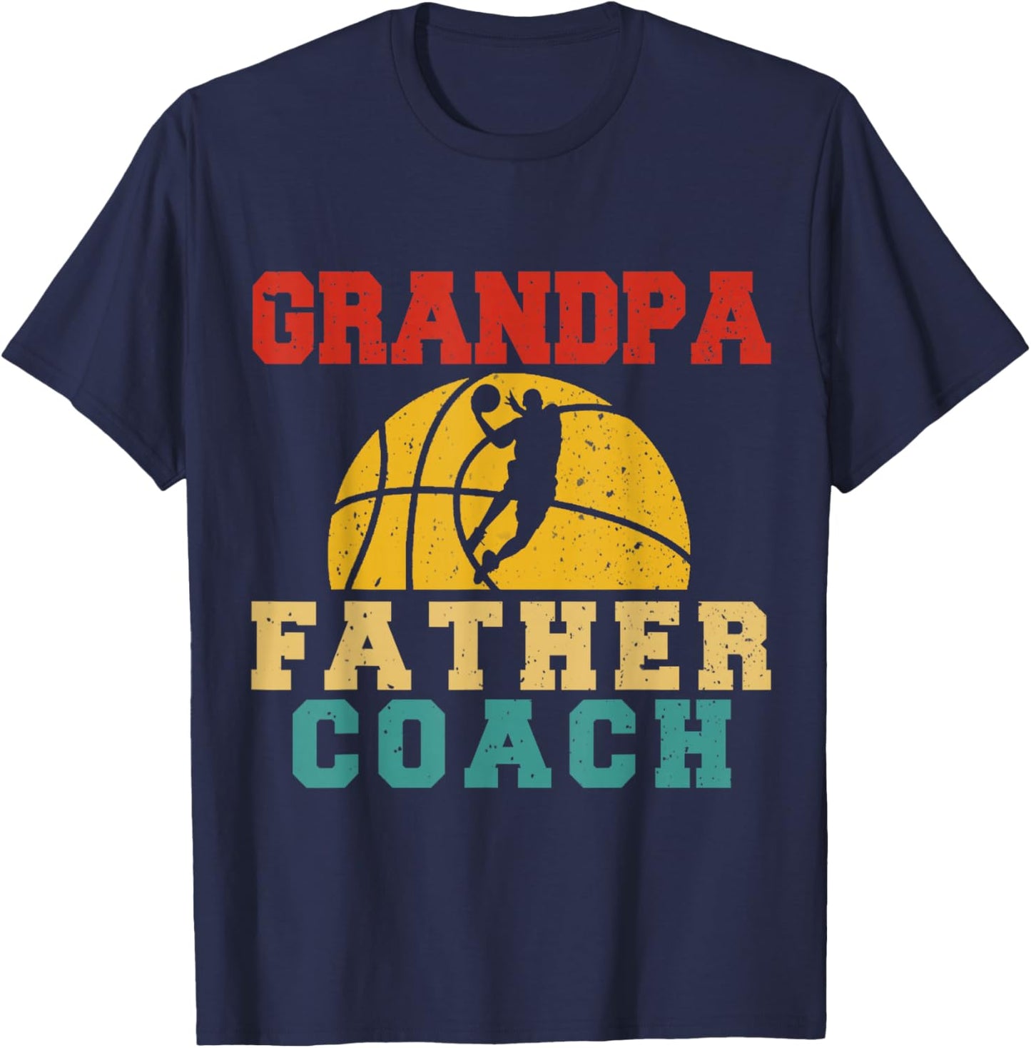 Vintage Grandpa Father Coach Cool Basketball Player Coach T-Shirt - T-Shirt | Navy