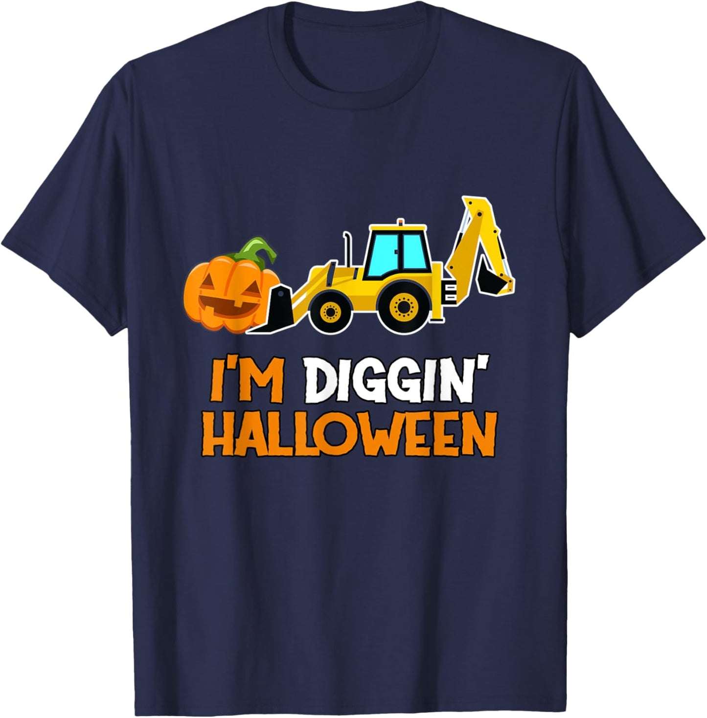 Kids Boys Backhoe Diggin Halloween Toddler Pumpkin Tractor T-Shirt - T-Shirt | Navy