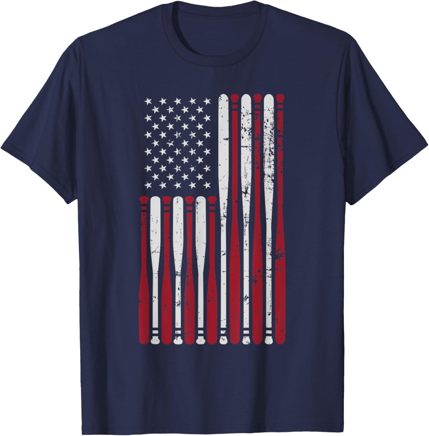 Patriotic US american baseball bats and stars stripes flag T-Shirt - T-Shirt | Navy