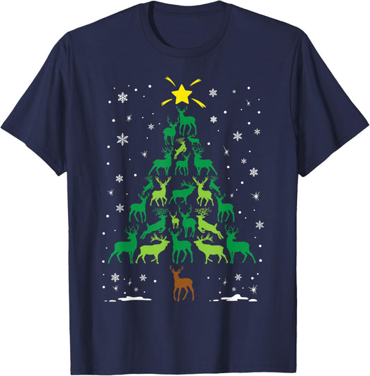 Deer Buck Hunting Holiday Family Matching Christmas Tree T-Shirt - T-Shirt | Navy