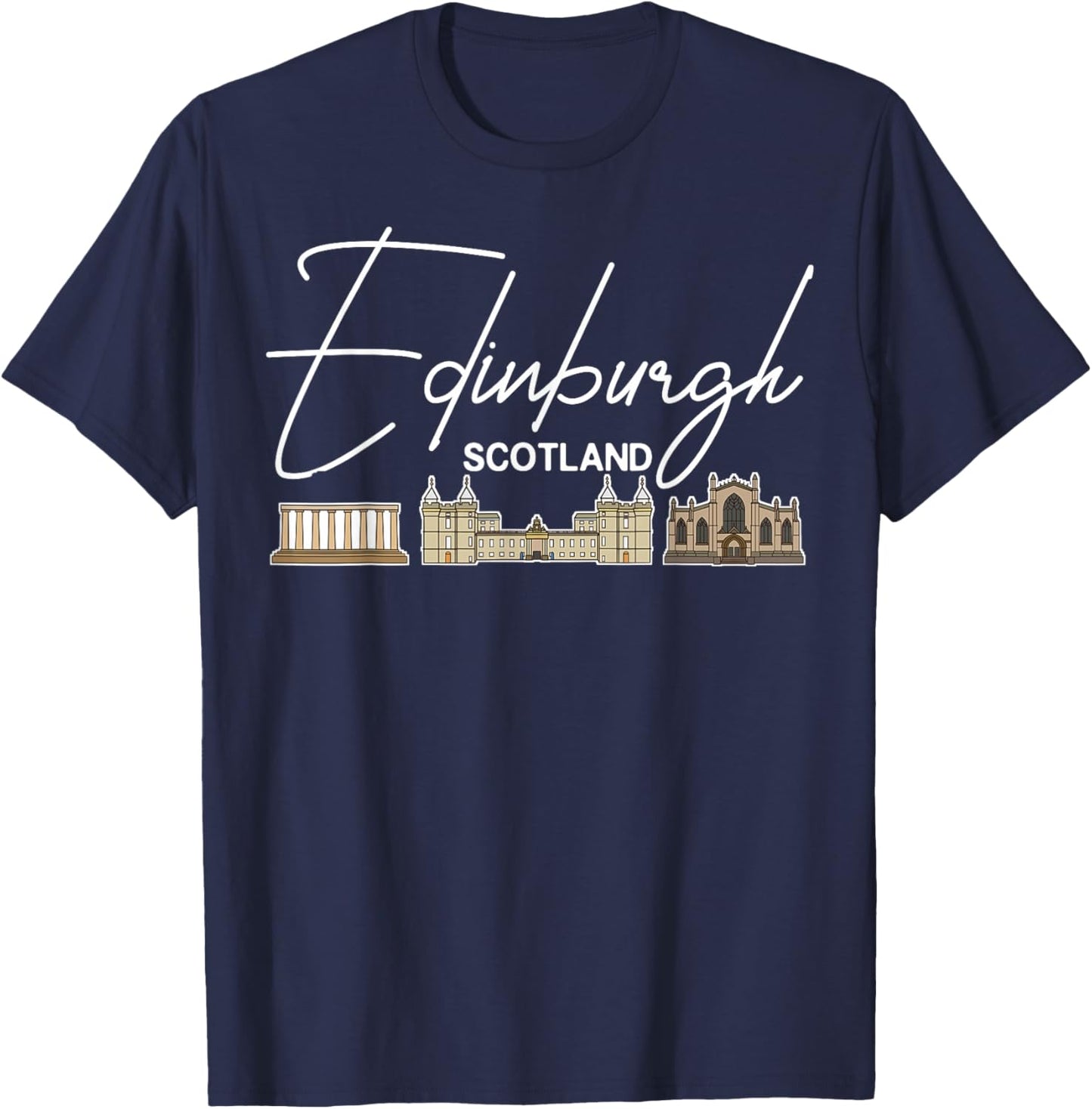 Edinburgh Scotland City Skyline Map Travel T-Shirt - T-Shirt | Navy