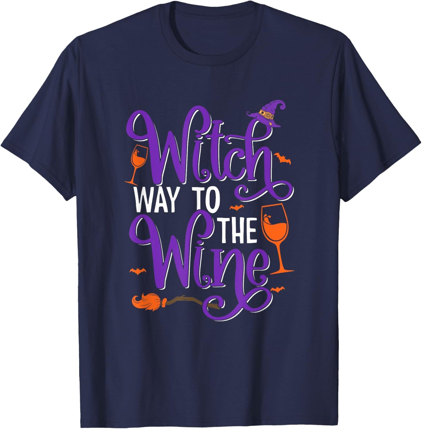 Halloween Wine Witch Way to The Wine Spooky Drinking T-Shirt - T-Shirt | Navy