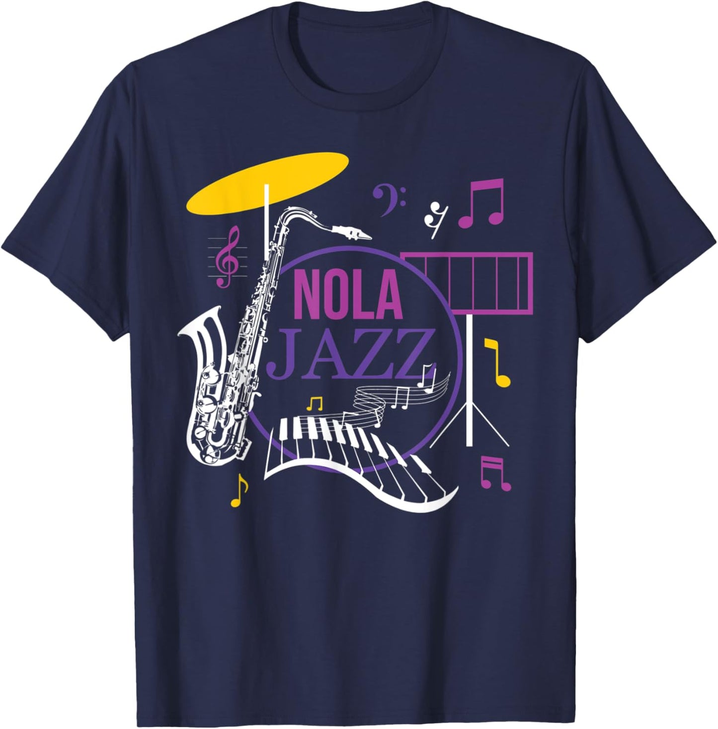 Vintage Jazz Music NOLA Jazz Festival Novelty Souvenir T-Shirt - T-Shirt | Navy