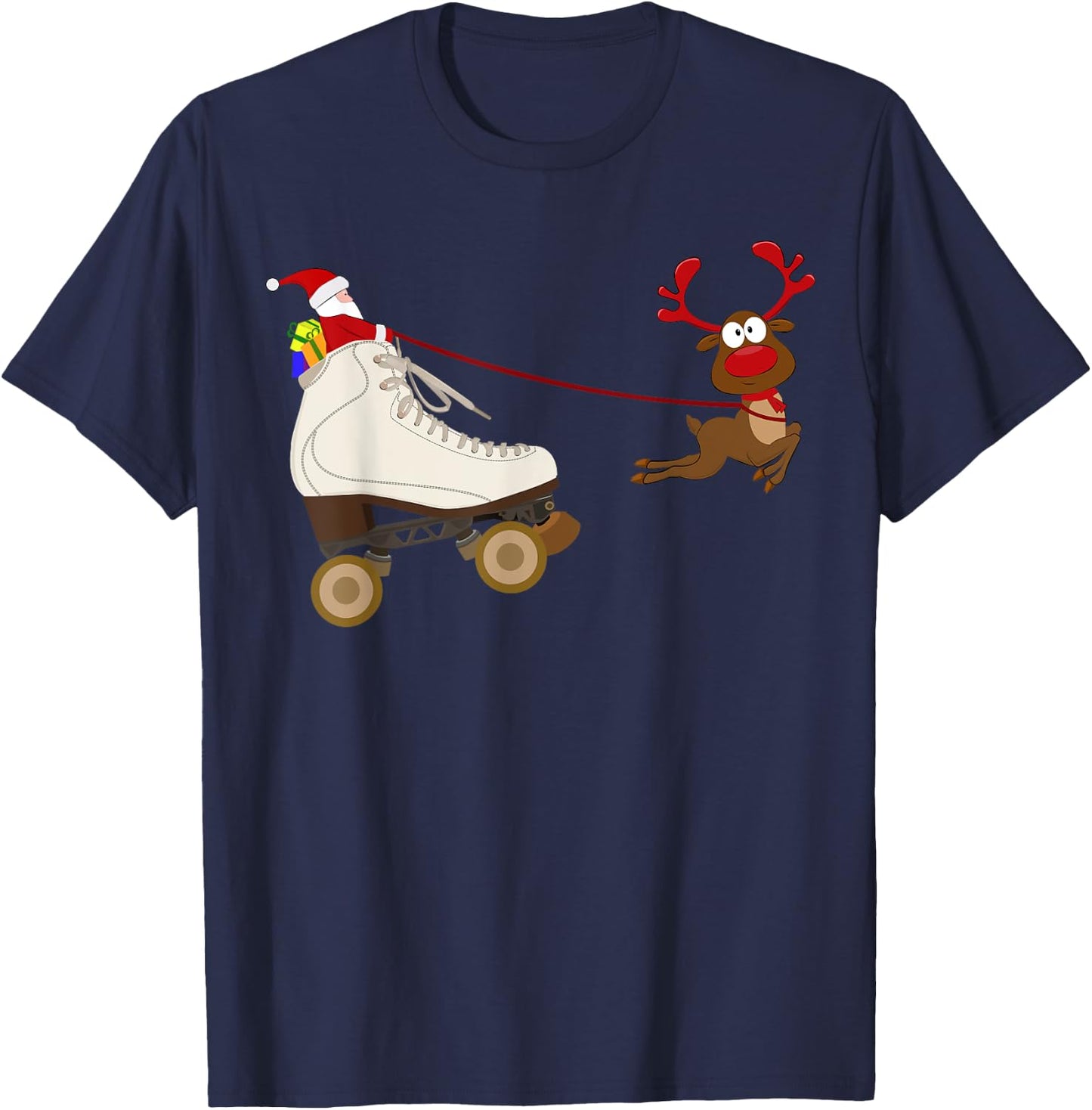 Santa In A Christmas Roller Skate Sleigh Skating Festive T-Shirt - T-Shirt | Navy