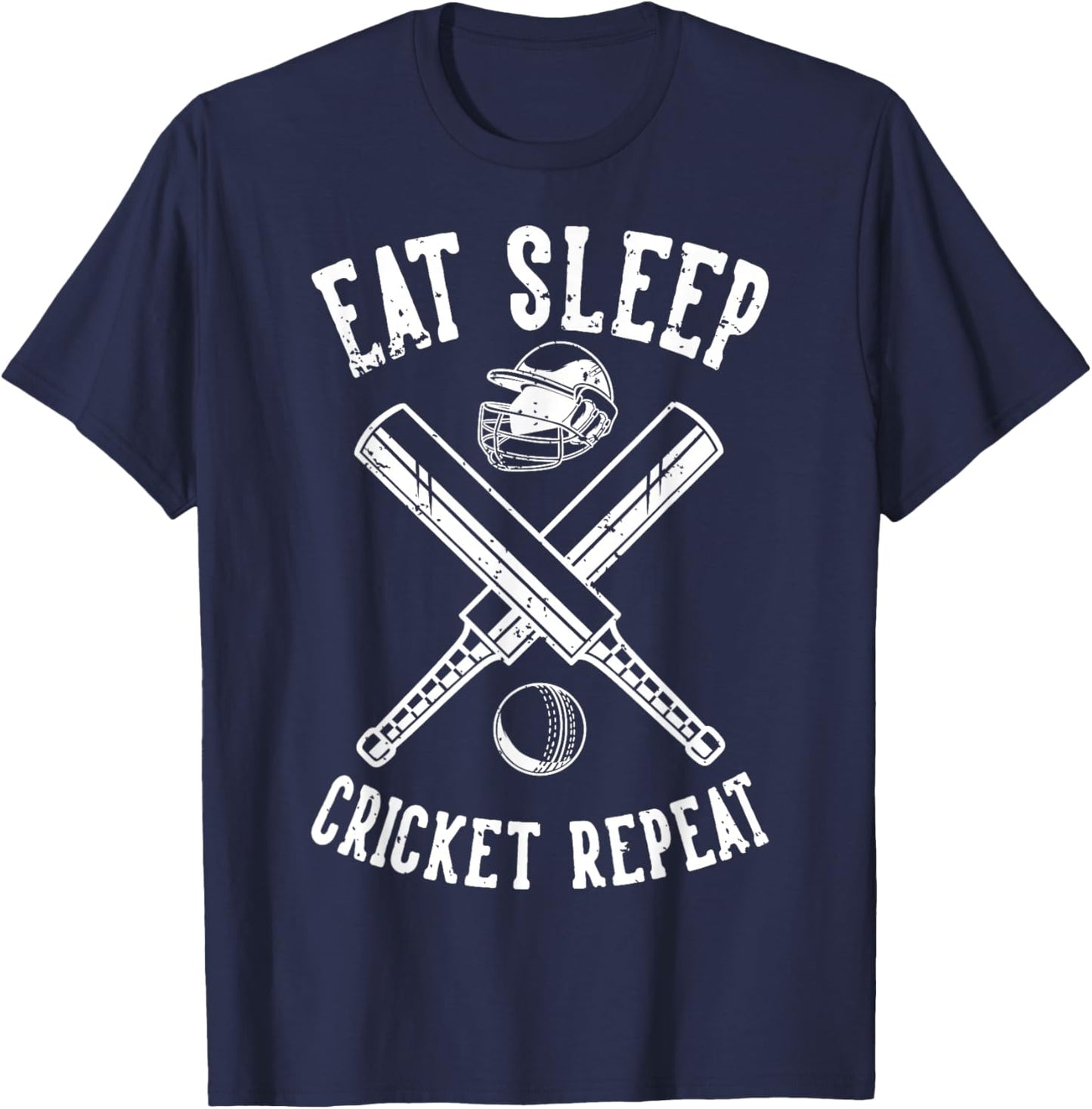 Eat Sleep Cricket Repeat | Bat Cricket T-Shirt - T-Shirt | Navy