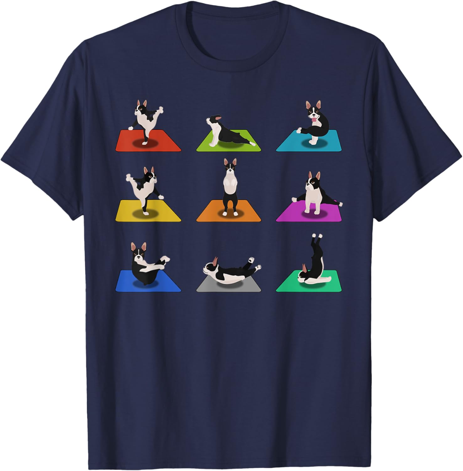 Funny Boston Terriers Yoga Asana Pose and Meditation T-Shirt - T-Shirt | Navy