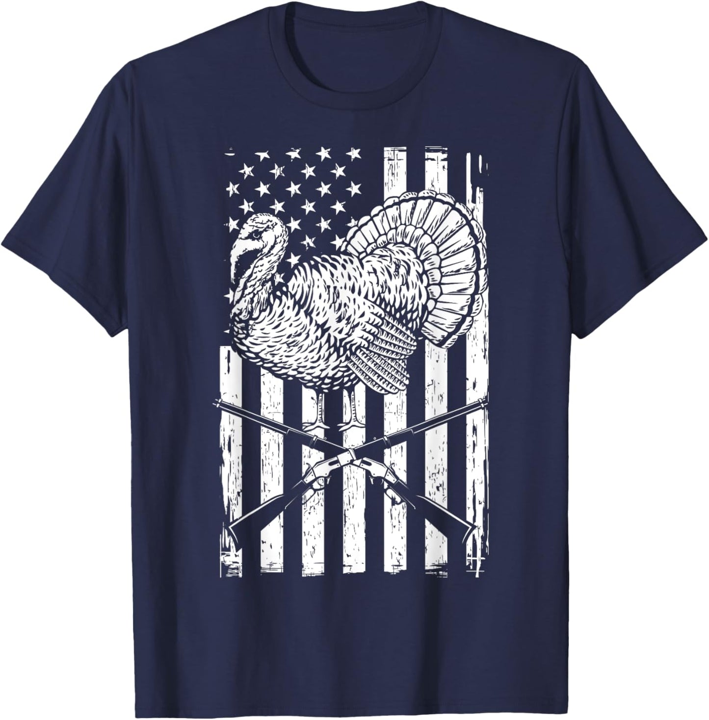 Turkey Hunting American Flag Independence Day Men T-Shirt - T-Shirt | Navy