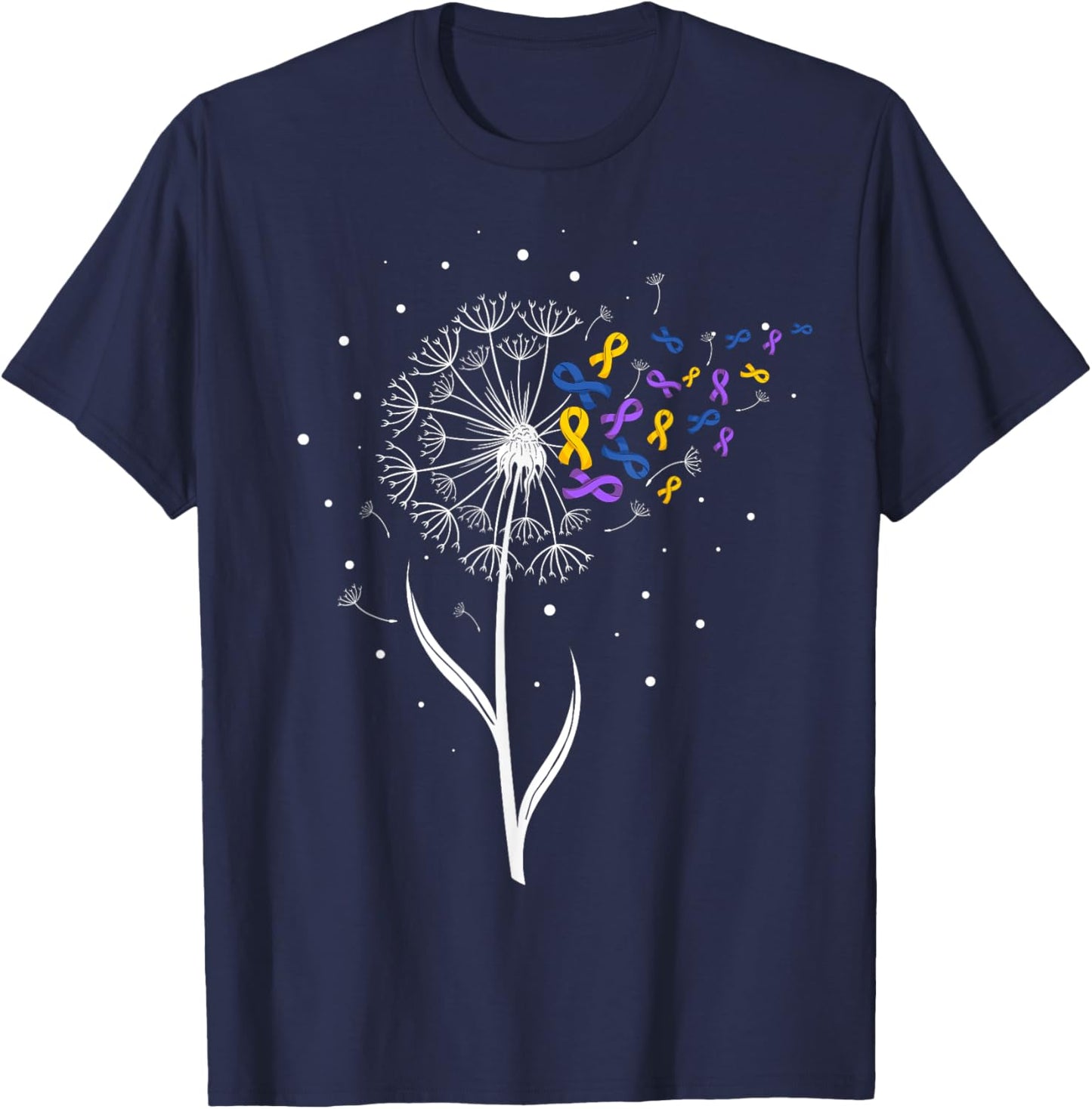 Bladder Cancer Awareness Ribbon & Dandelion Survivor Warrior T-Shirt - T-Shirt | Navy