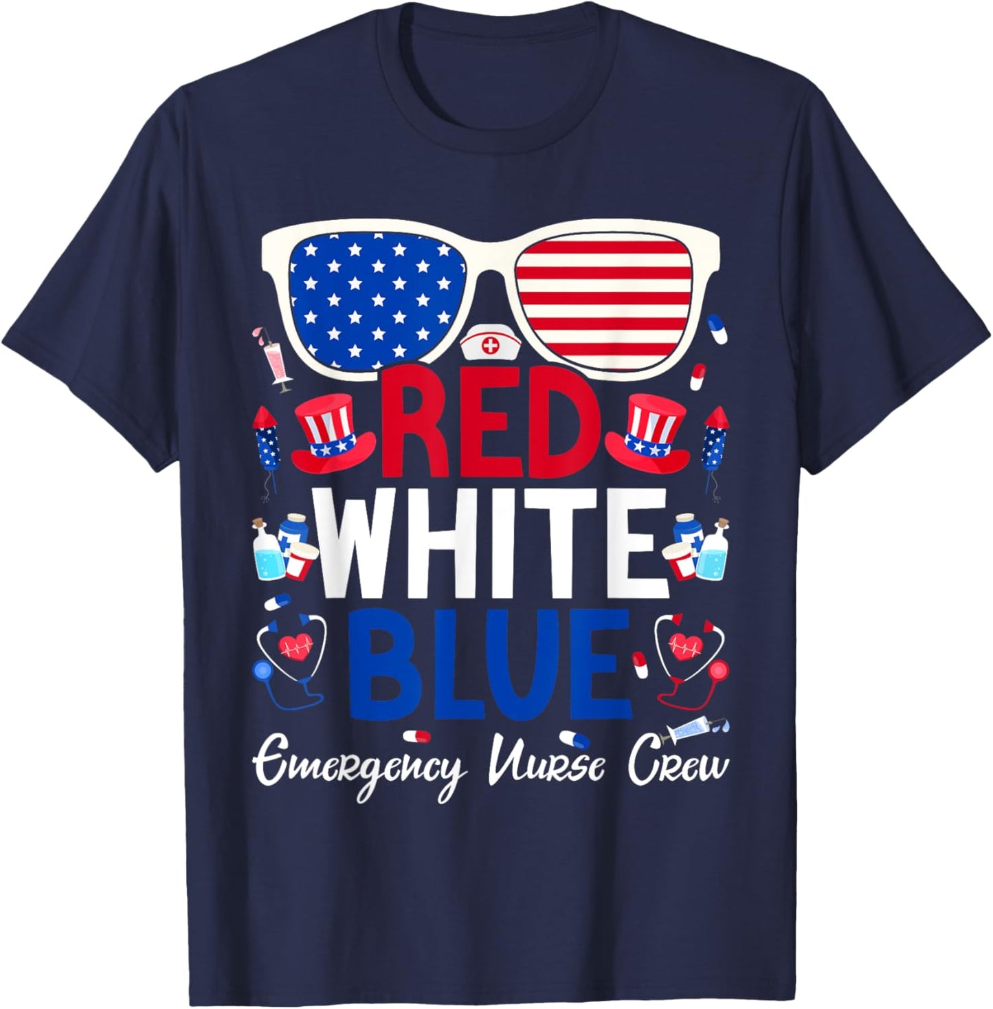Nurse July 4th Red White Blue Emergency Nurse Crew Patriotic Men T-Shirt - T-Shirt | Navy