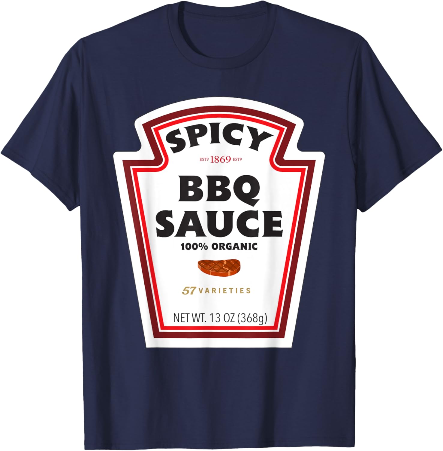 Spicy BBQ Sauce Bottle Label Funny Halloween Costume Outfit T-Shirt - T-Shirt | Navy