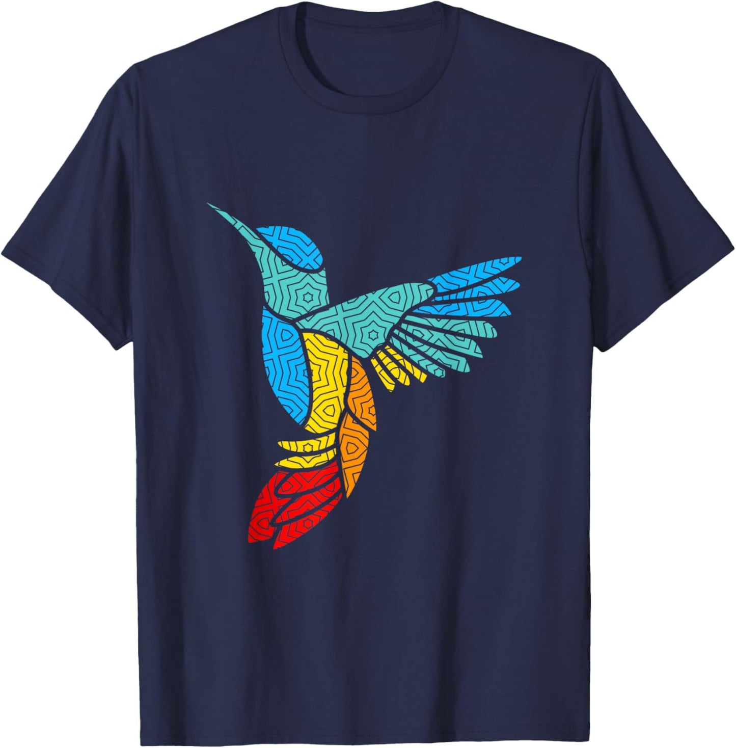 Colorful Bird Hummingbird Birds Mandala Art T-Shirt - T-Shirt | Navy