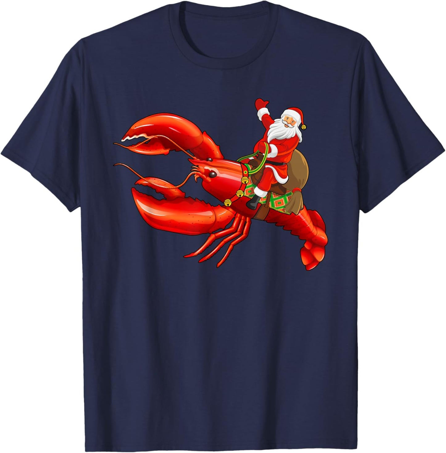 Funny Lobster Lover Santa Riding Lobster Christmas T-Shirt - T-Shirt | Navy