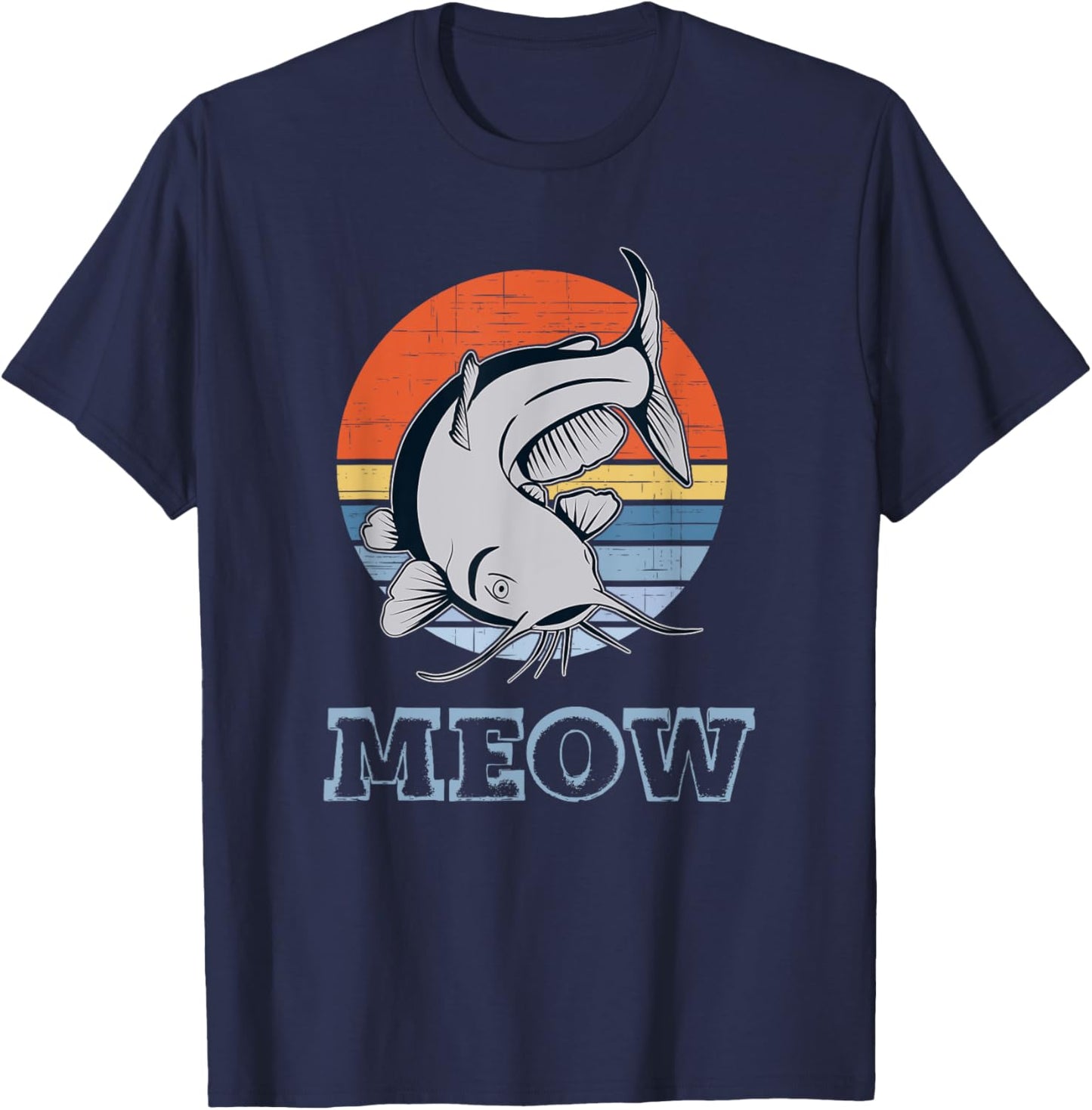 Catfish Meow Retro Distressed Sunset T-Shirt - T-Shirt | Navy