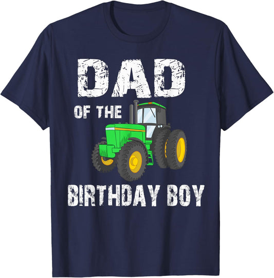 Dad of the Birthday Boy Vintage Farm Tractor Party family T-Shirt - T-Shirt | Navy