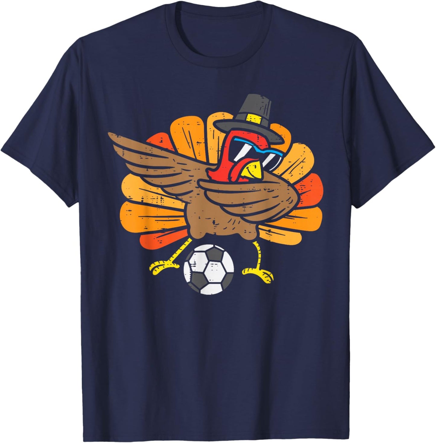 Turkey Dab Soccer Football Thanksgiving Dance Boys Girls T-Shirt - T-Shirt | Navy