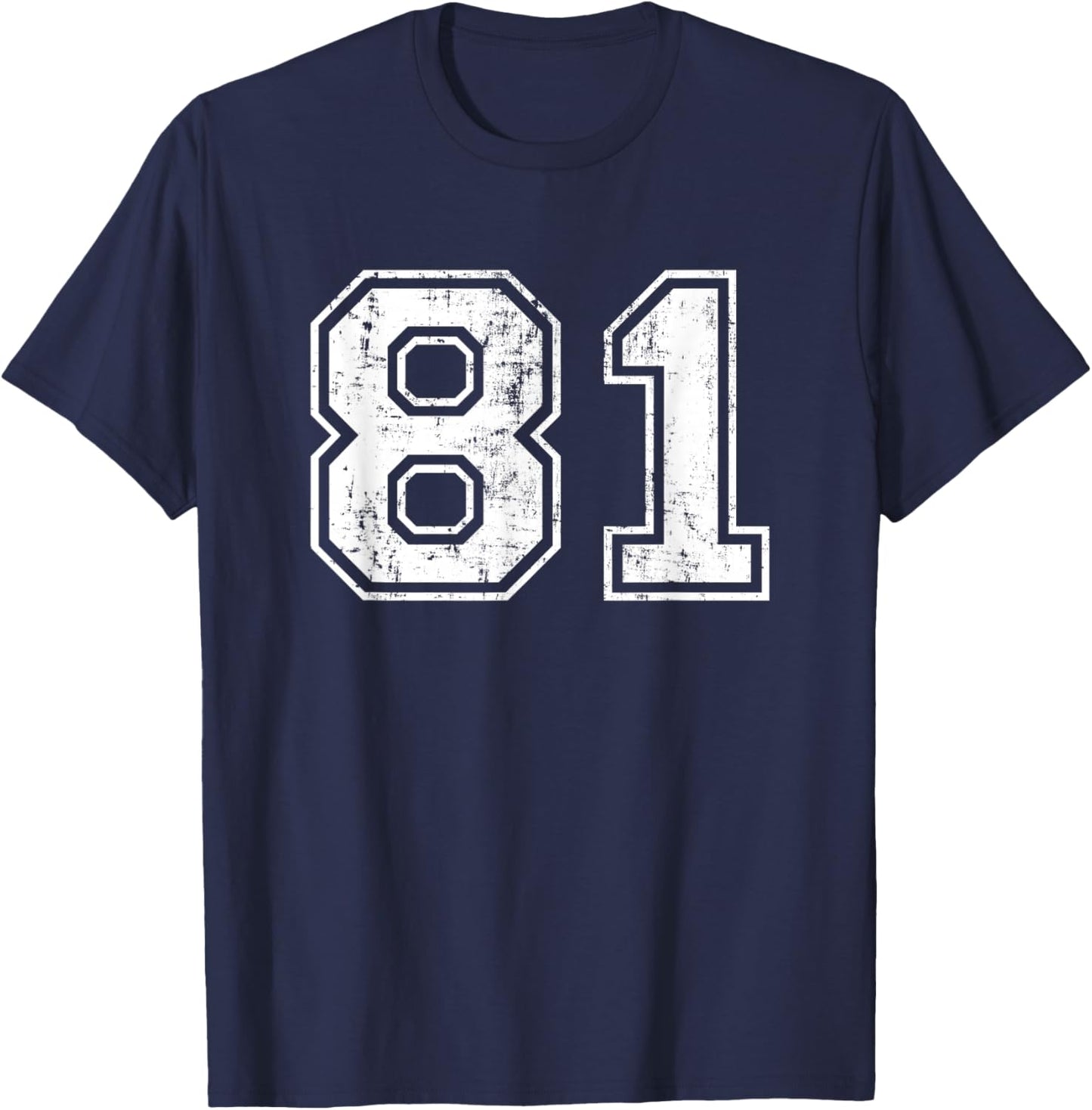 Number 81 Distressed Vintage Eighty One Sports Team Practice T-Shirt - T-Shirt | Navy