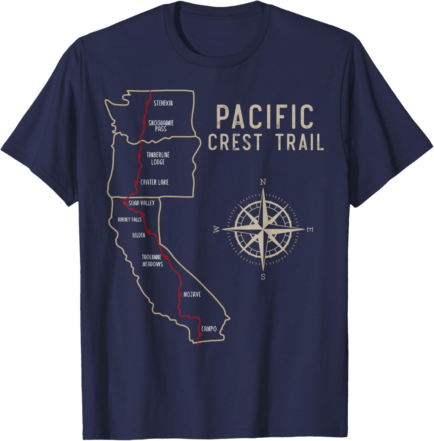 PCT - Pacific Crest Trail Hiking Map T-Shirt - T-Shirt | Navy