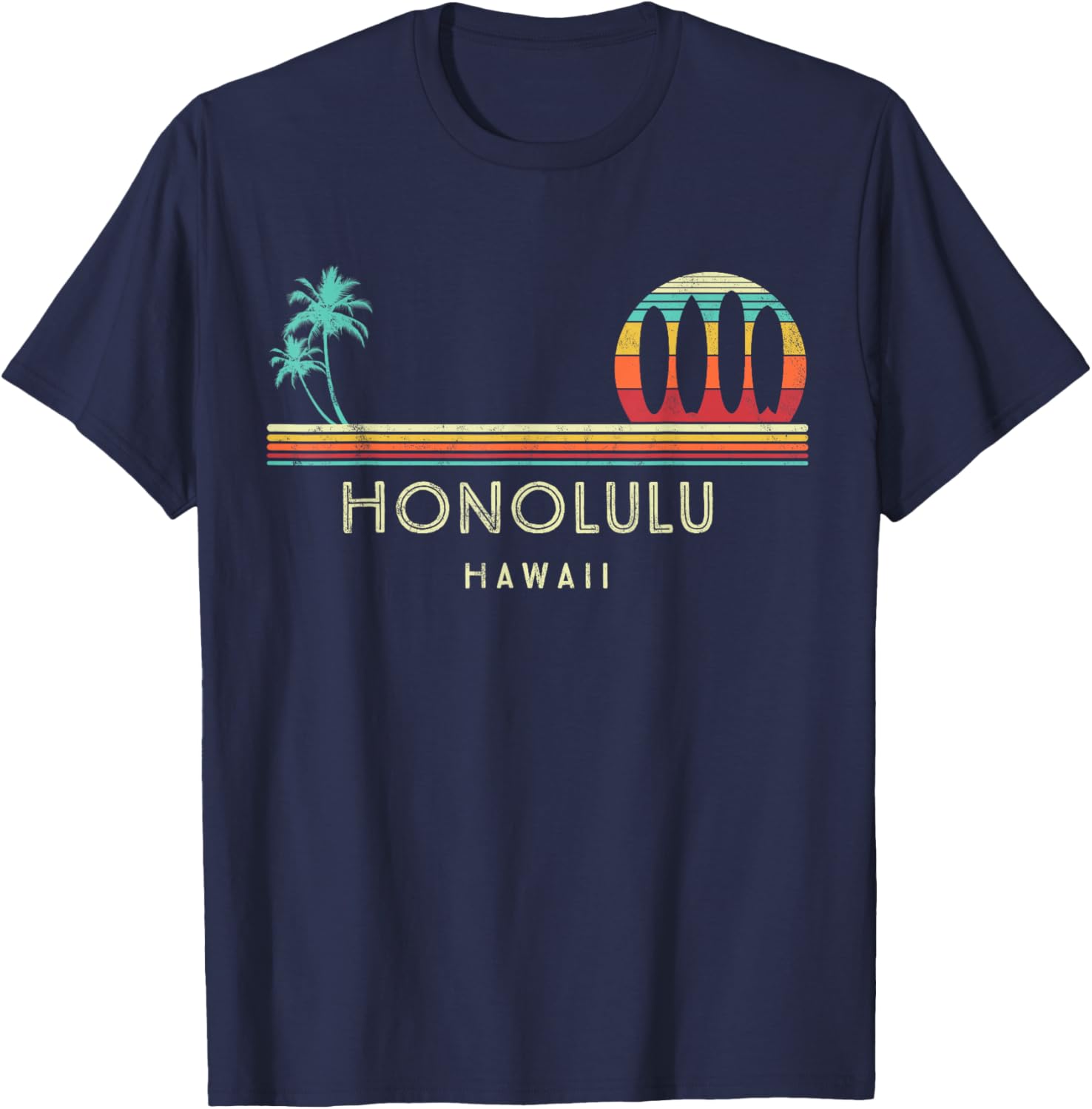 Vintage Hawaii Honolulu - Palm trees Tropical - Surf T-Shirt - T-Shirt | Navy
