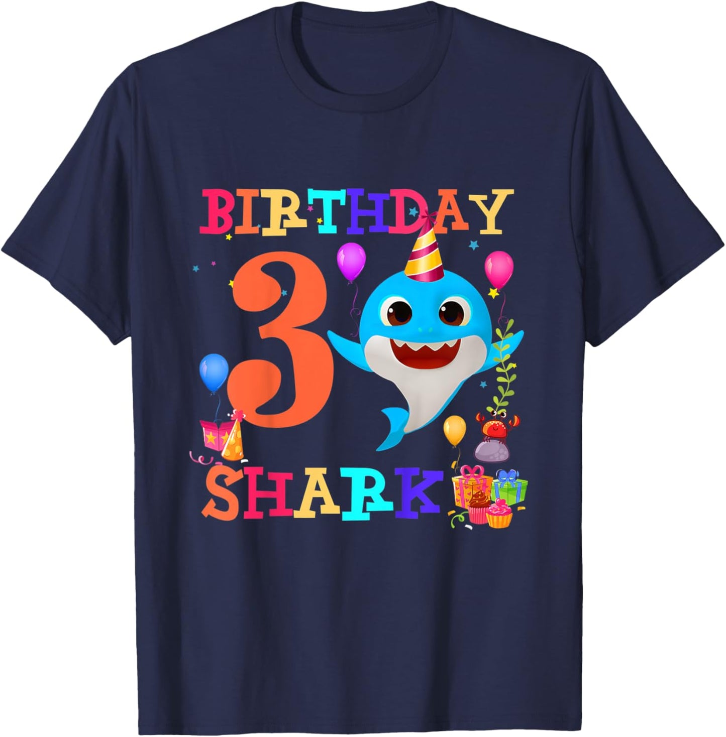 Kids 3 Year Old 3rd Birthday Shark Boys girls Toddlers Kids T-Shirt - T-Shirt | Navy