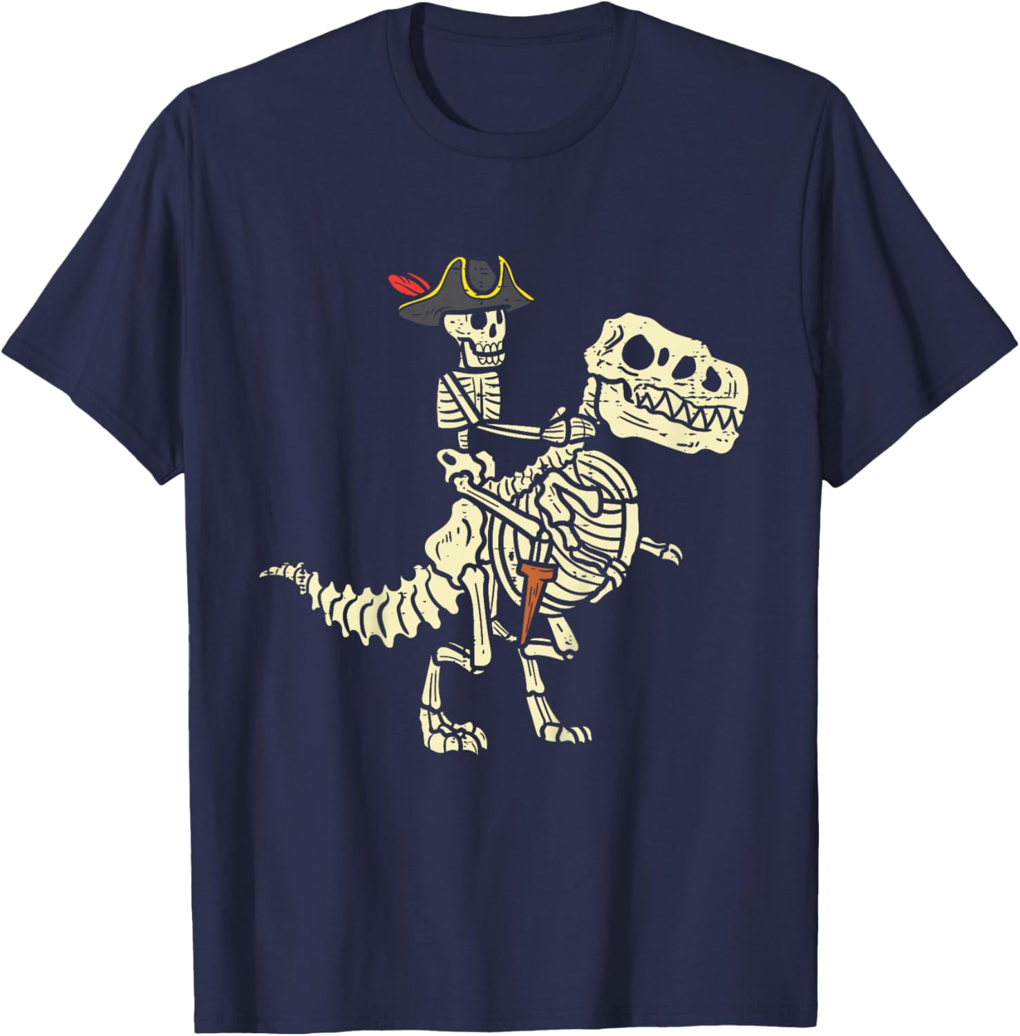 Kids Skeleton Pirate On Trex Halloween Dinosaur Toddler Boys Kids T-Shirt - T-Shirt | Navy