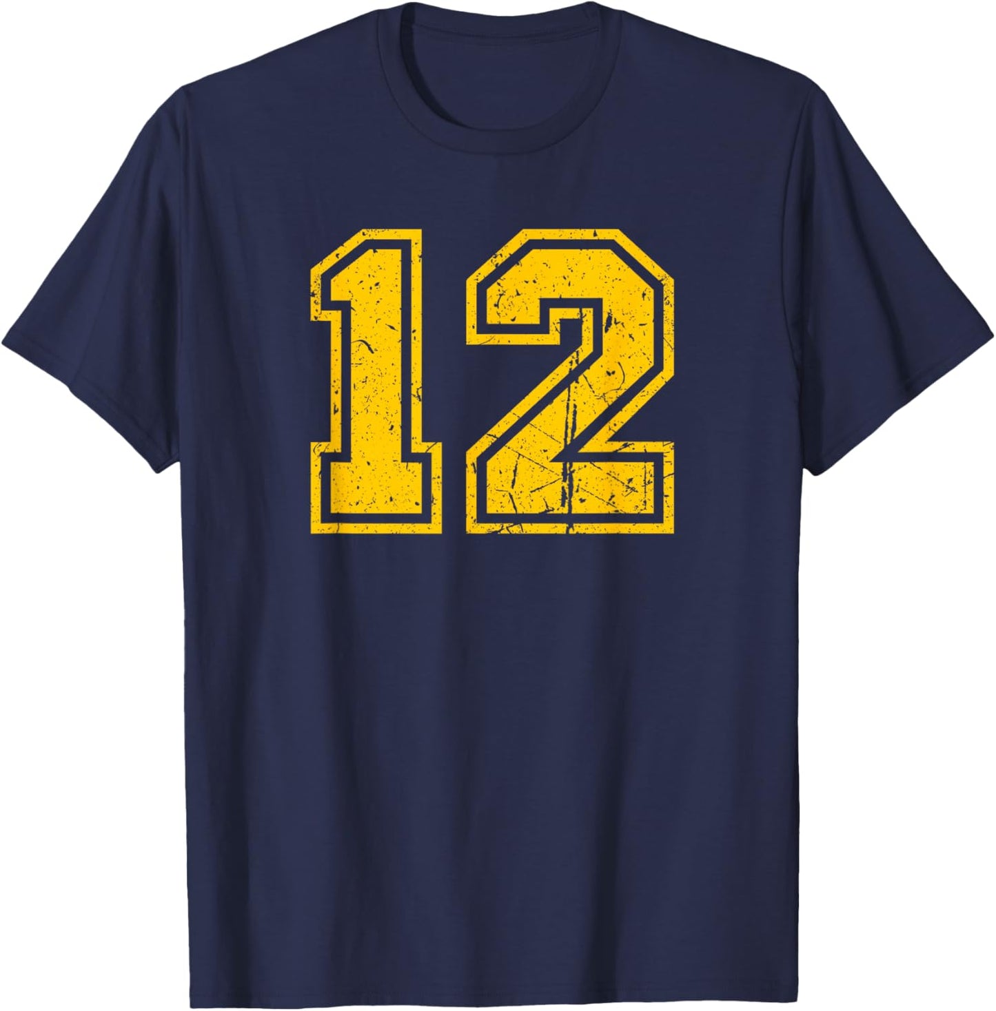 Number #12 Sport Yellow Vintage Number T-Shirt - T-Shirt | Navy
