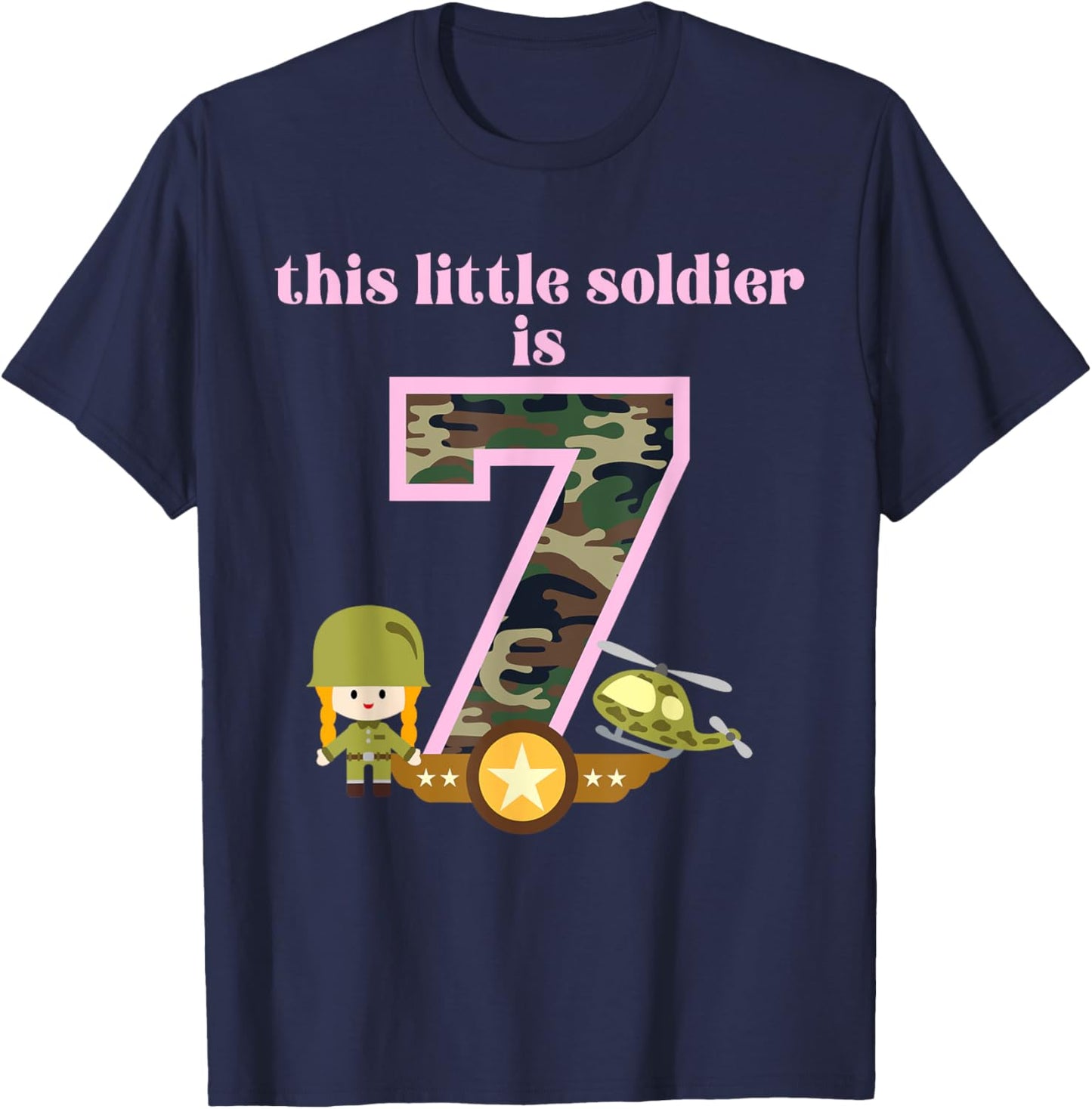 This Little Soldier is 7 Birthday Party Army Military Girls T-Shirt - T-Shirt | Navy