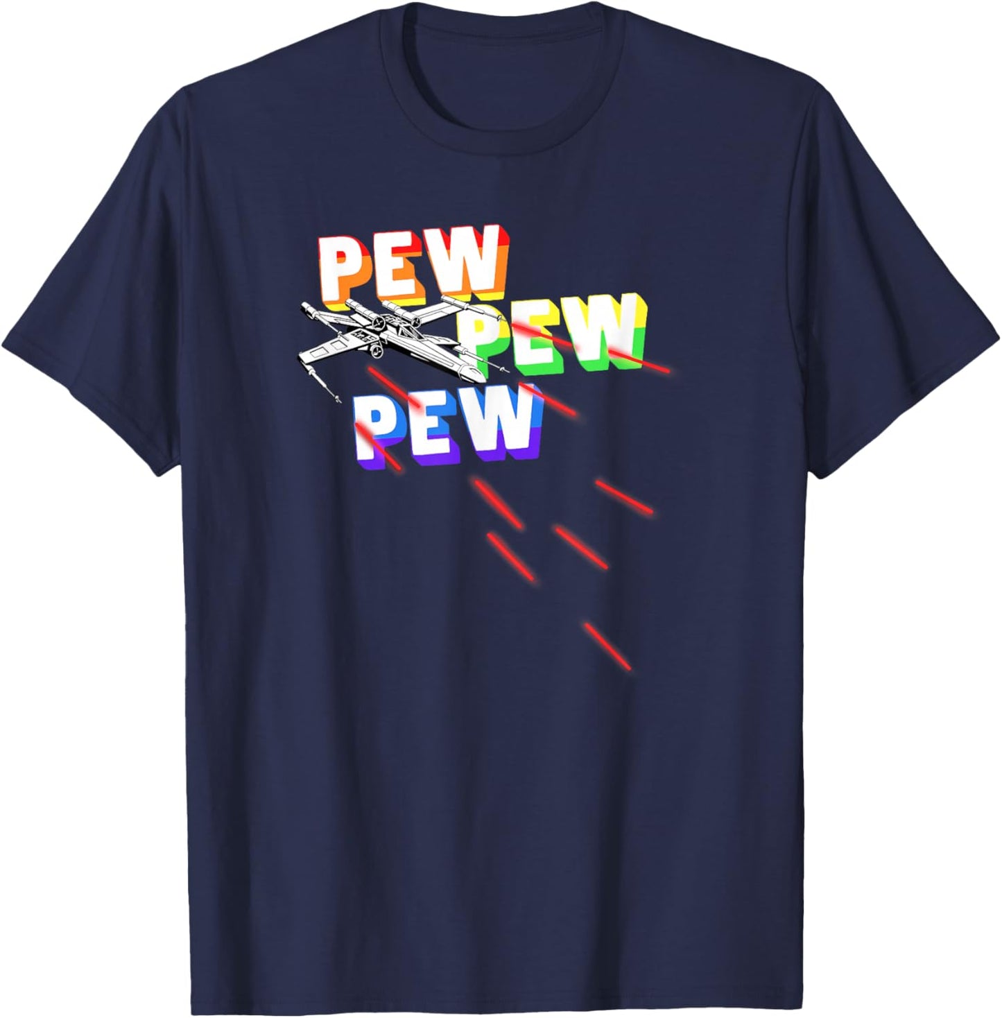 Star Wars X-Wing Pew Pew Pew Rainbow T-Shirt - T-Shirt | Navy