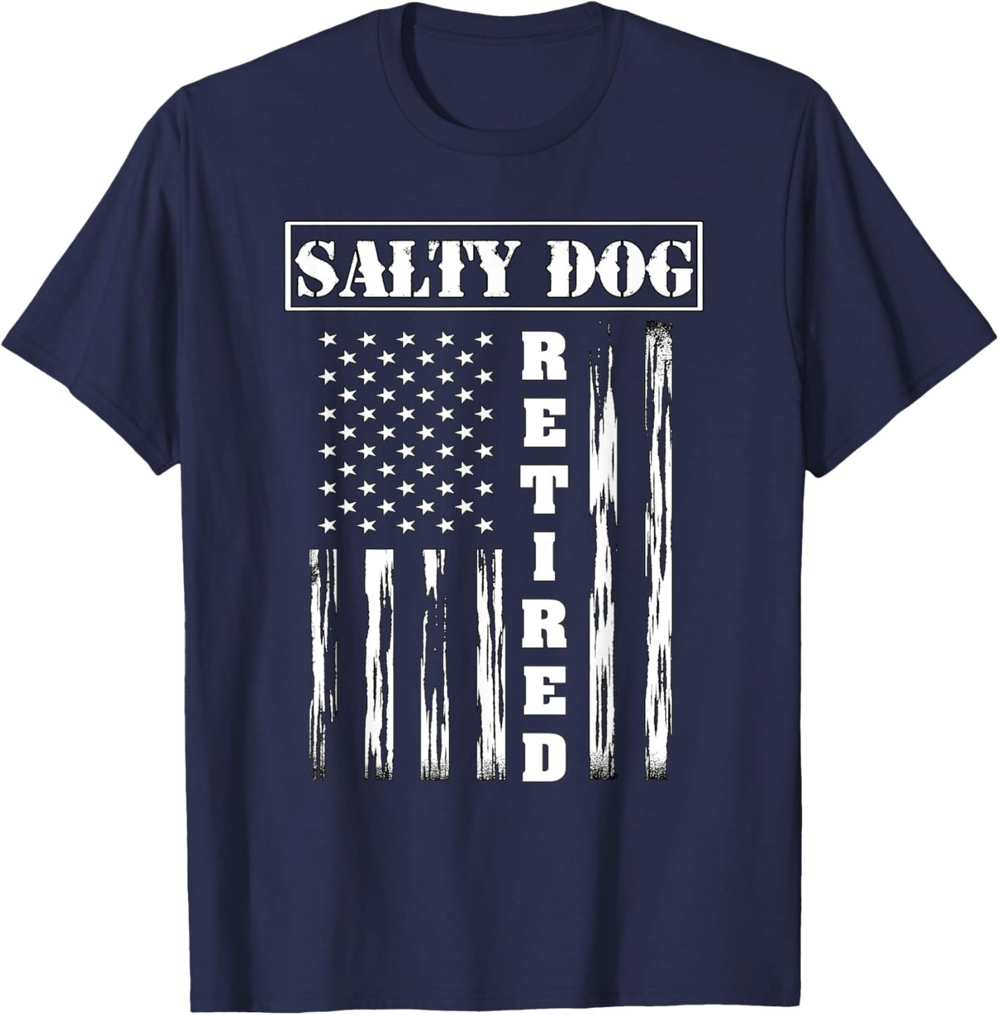 Salty Dog Retired Veteran - American Flag Men T-Shirt - T-Shirt | Navy