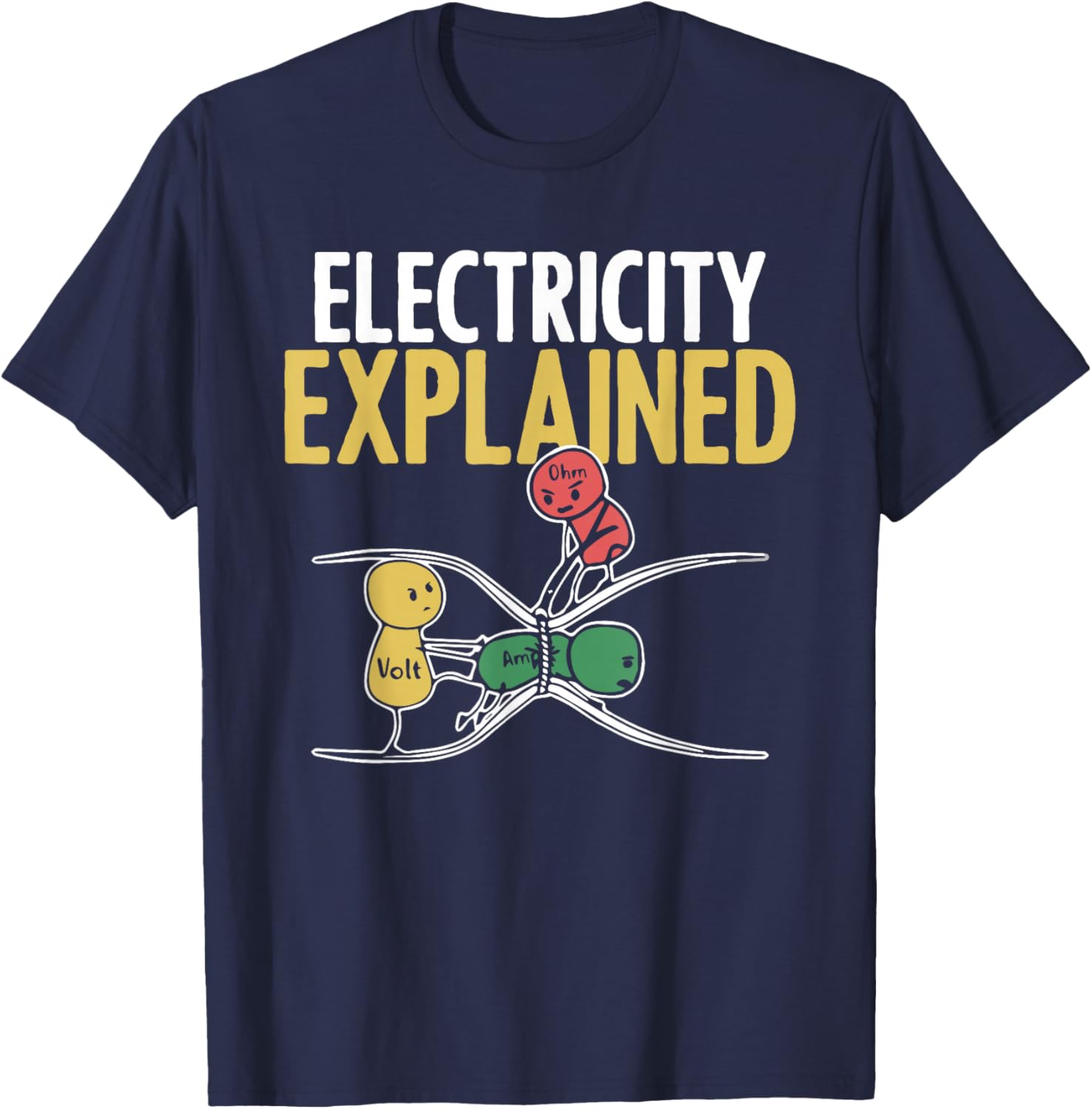 Electricity Explained Illustration Electrician Teacher Nerd T-Shirt - T-Shirt | Navy