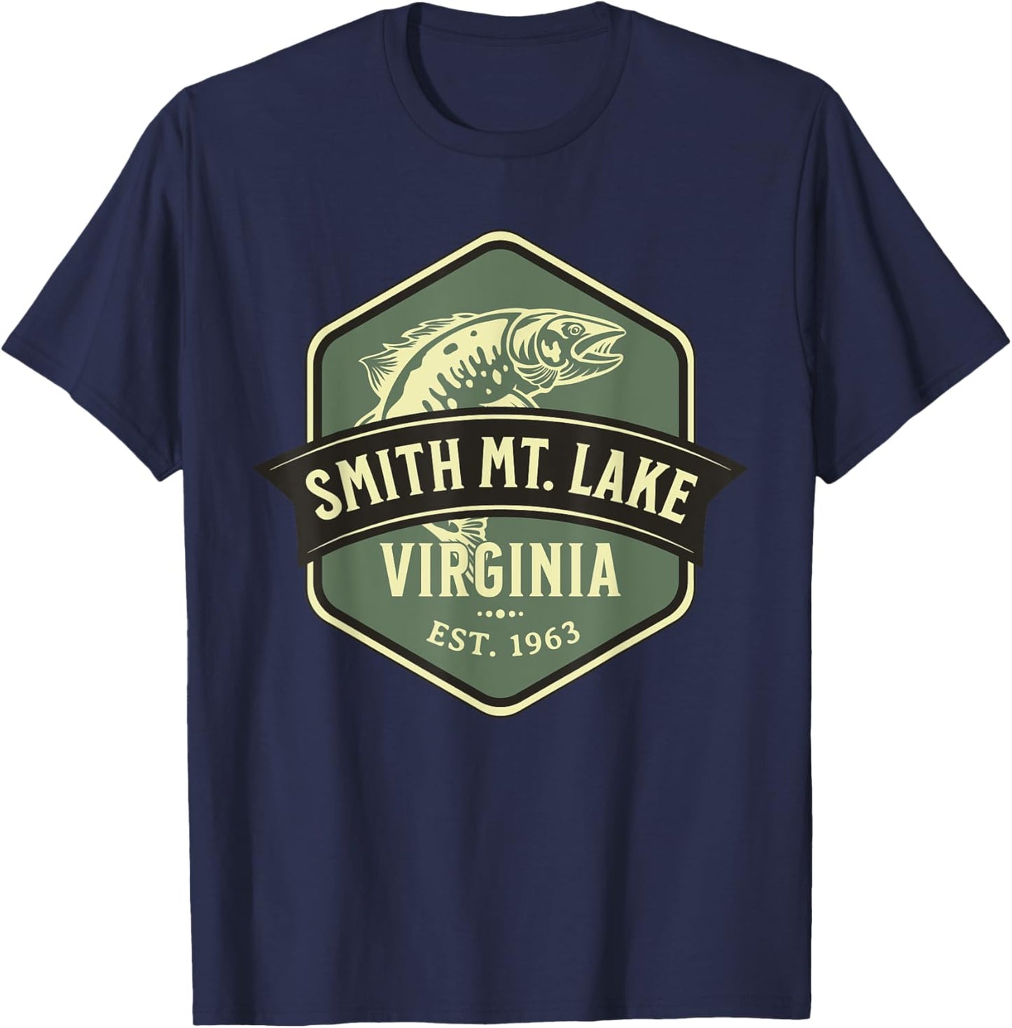 Smith Mountain Lake Virginia 1963 Fish Design T-Shirt - T-Shirt | Navy