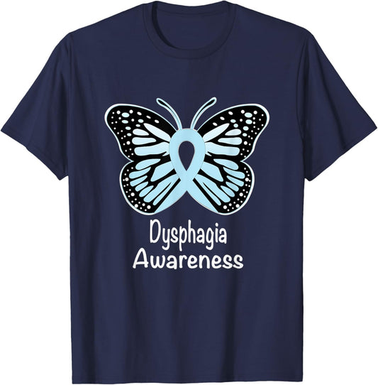 Dysphagia Awareness Warrior Support Light Blue Ribbon T-Shirt - T-Shirt | Navy