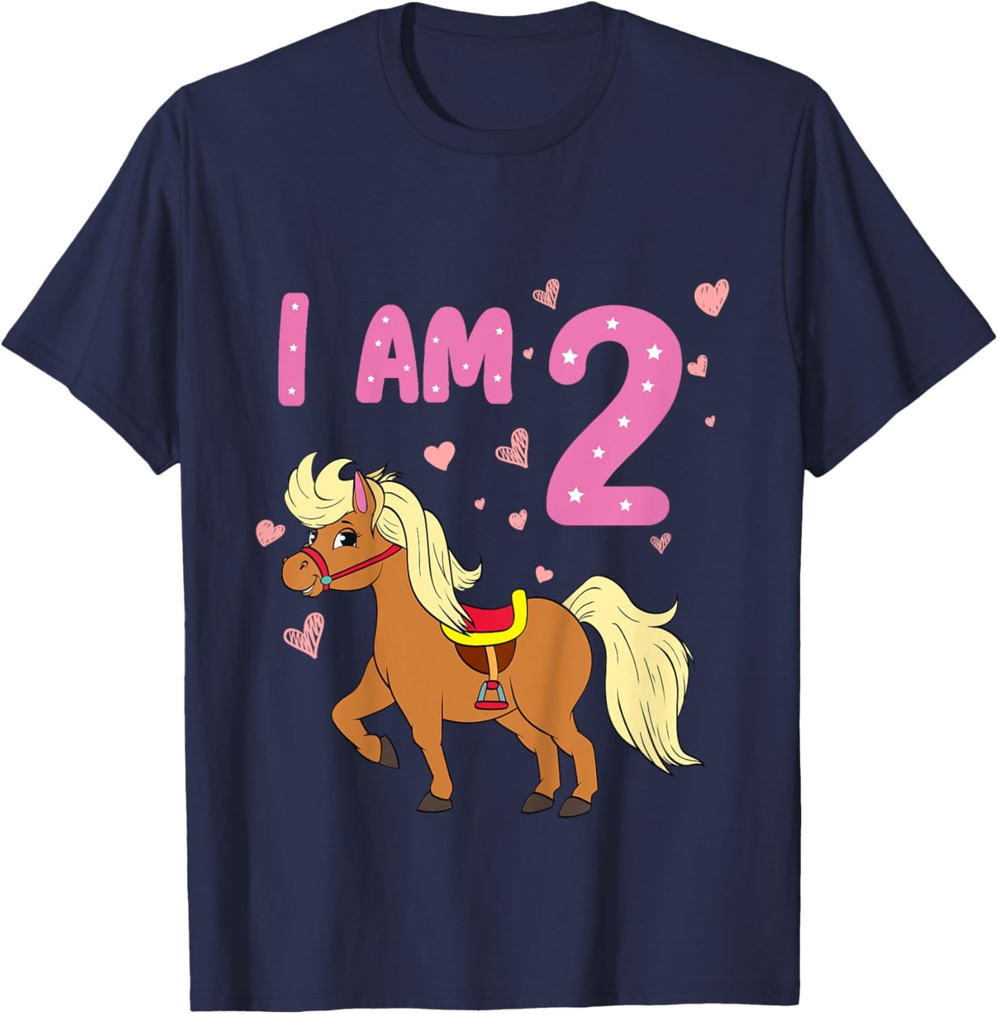 Pony Girl 2nd Birthday Horse 2 Years Old Girls Pony Birthday T-Shirt - T-Shirt | Navy
