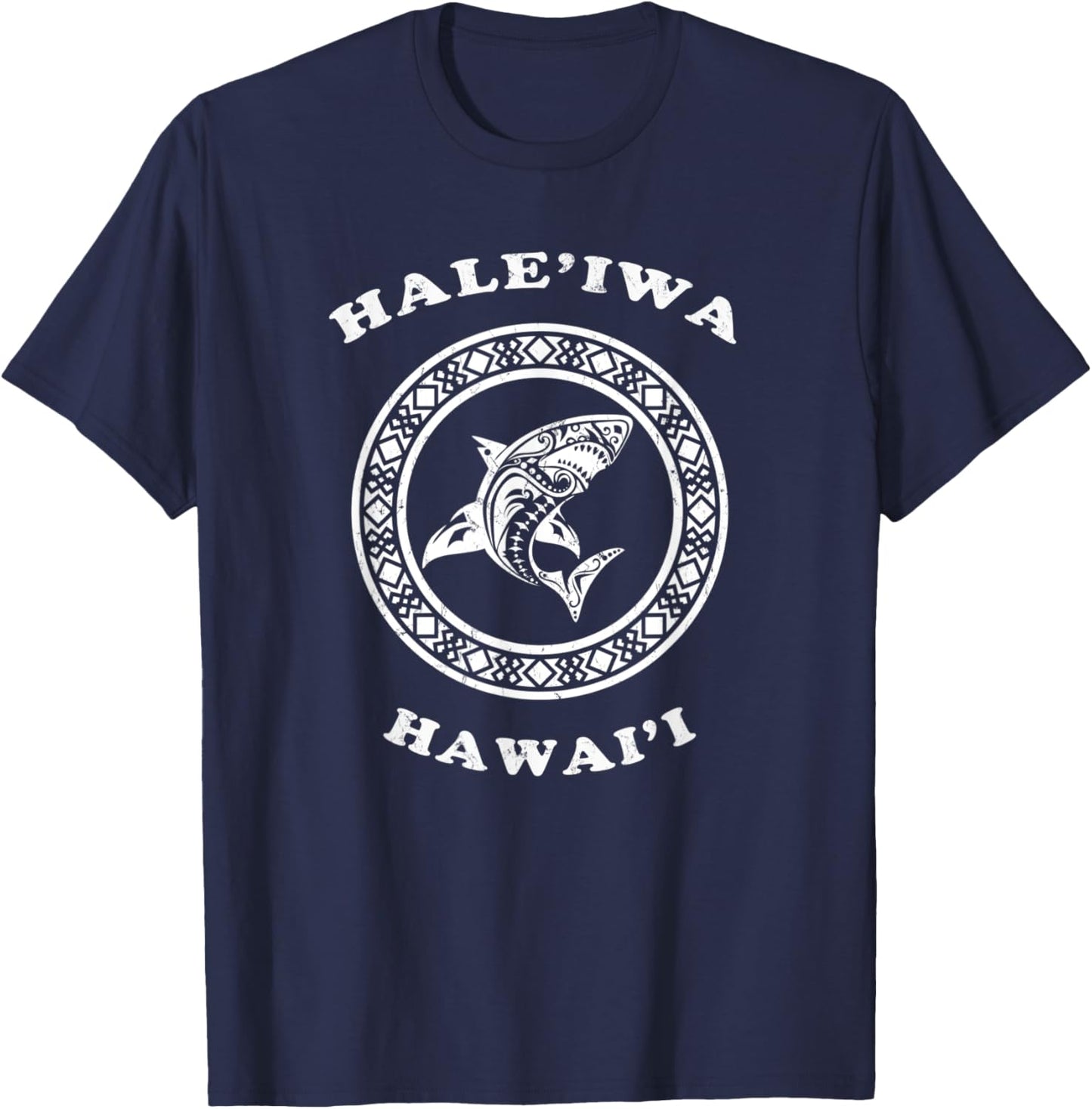 Haleiwa, Hawaii Vintage Retro Tribal Shark Vacation T-Shirt - T-Shirt | Navy