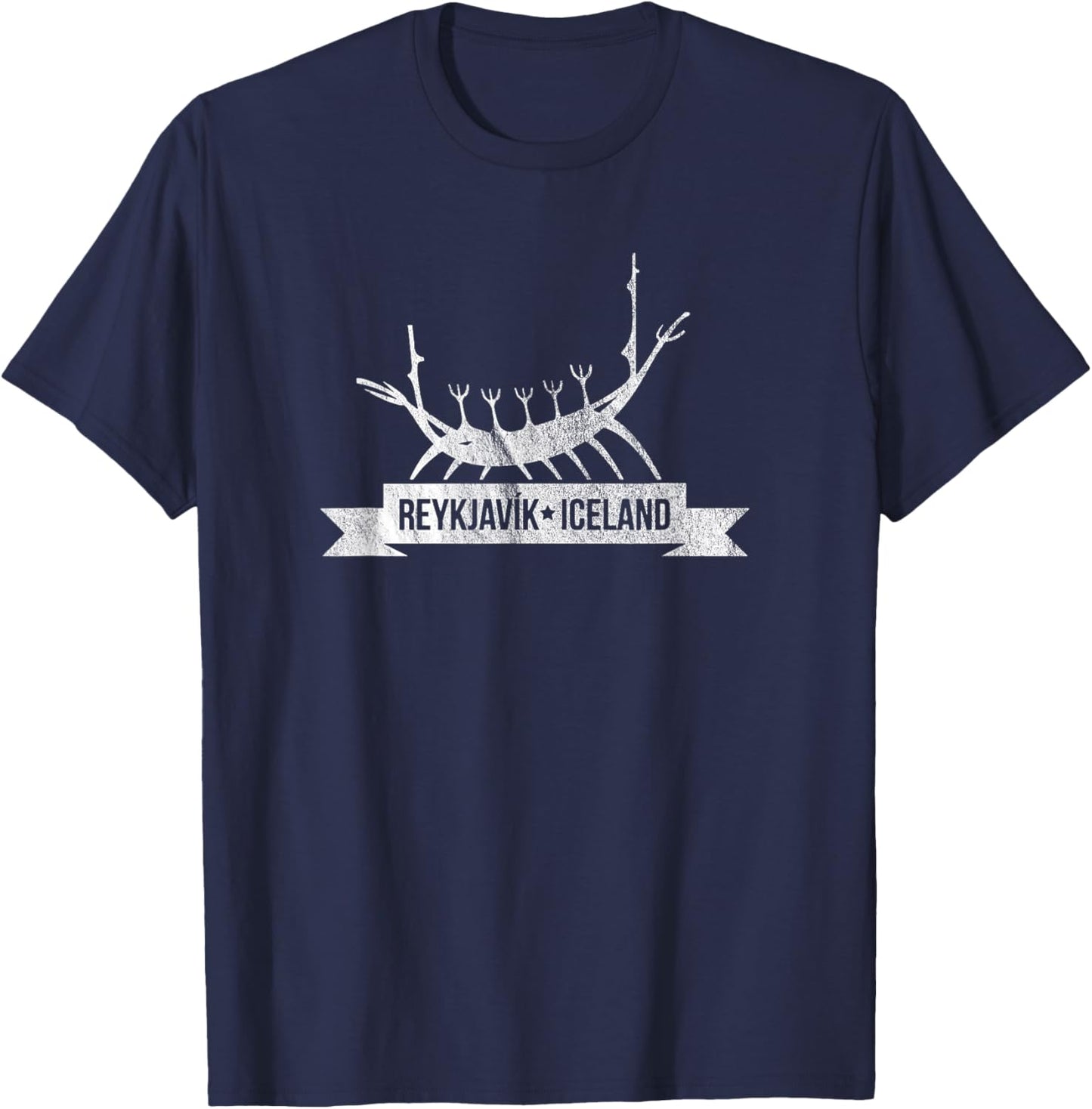 Vintage Reykjavik Iceland Shirt with Viking Ship Art T-Shirt - T-Shirt | Navy