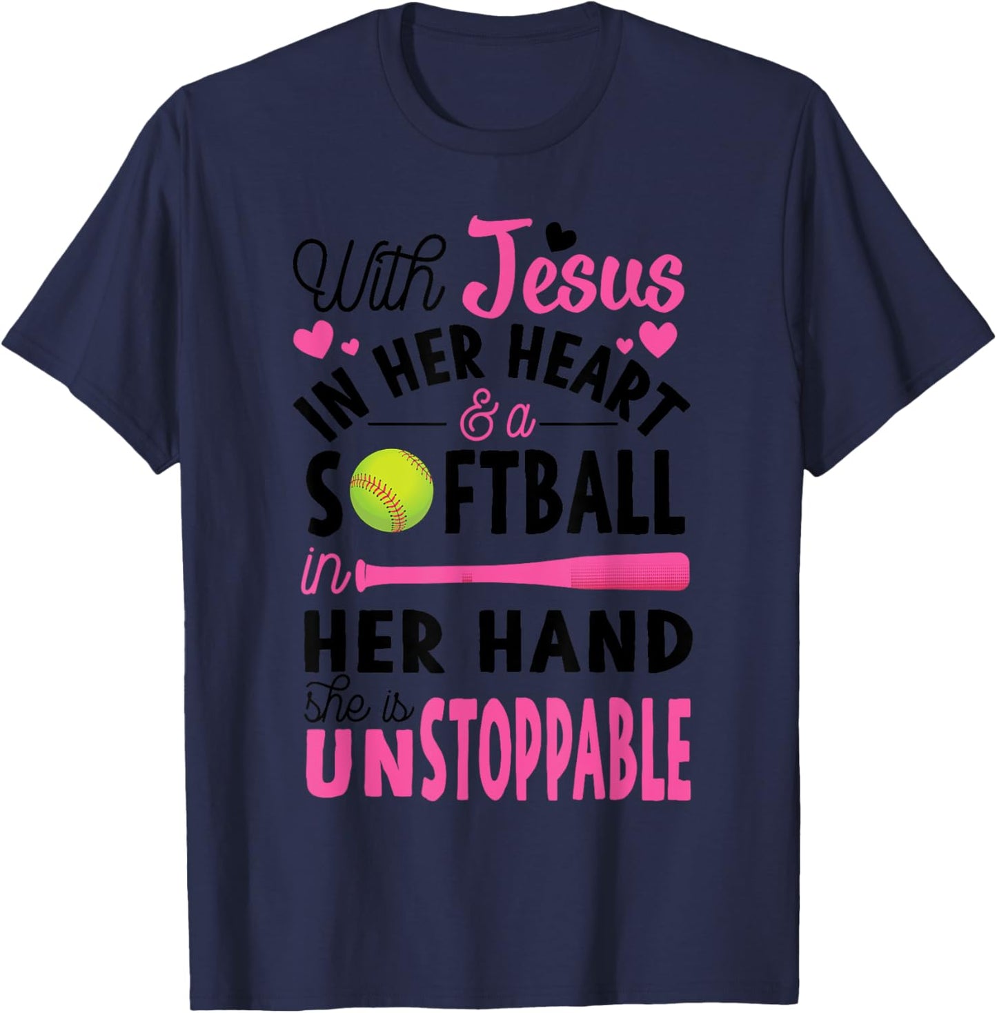 Jesus In Her Heart Softball Hand Funny Pitcher Gift T-Shirt - T-Shirt | Navy