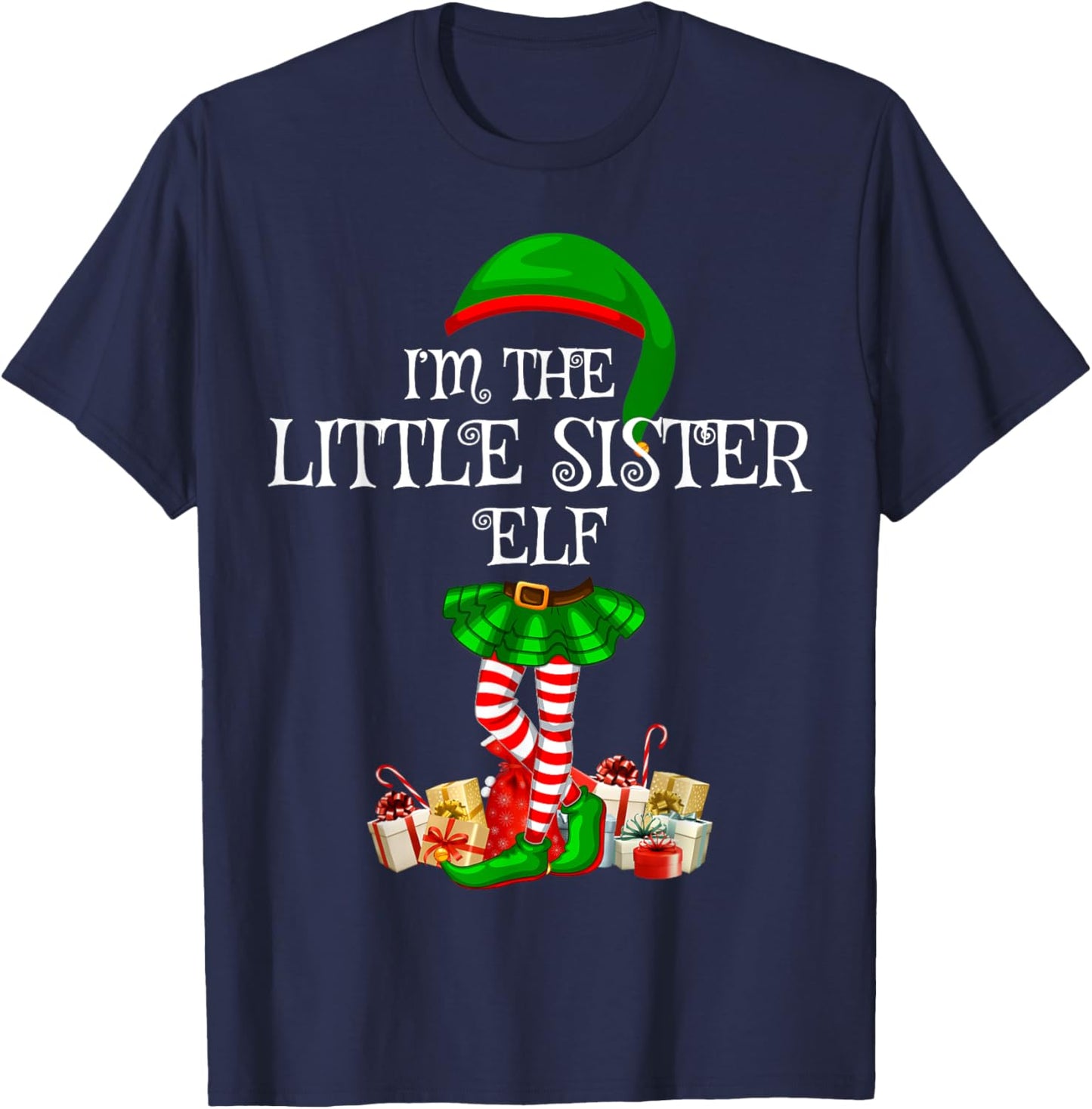 Matching Family Group I'm The Little Sister Elf Christmas T-Shirt - T-Shirt | Navy
