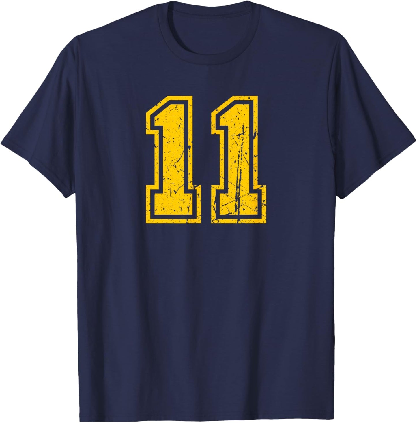 Number #11 Sport Yellow Vintage Number T-Shirt - T-Shirt | Navy