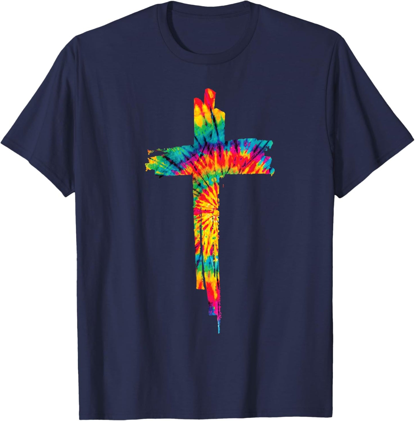 Jesus Christian Cross Tie Dye Rainbow Religious Bible Faith T-Shirt - T-Shirt | Navy