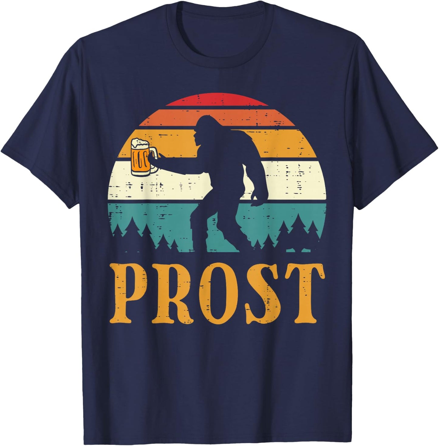 Oktoberfest Bigfoot Sasquatch Prost Retro German Men Women T-Shirt - T-Shirt | Navy