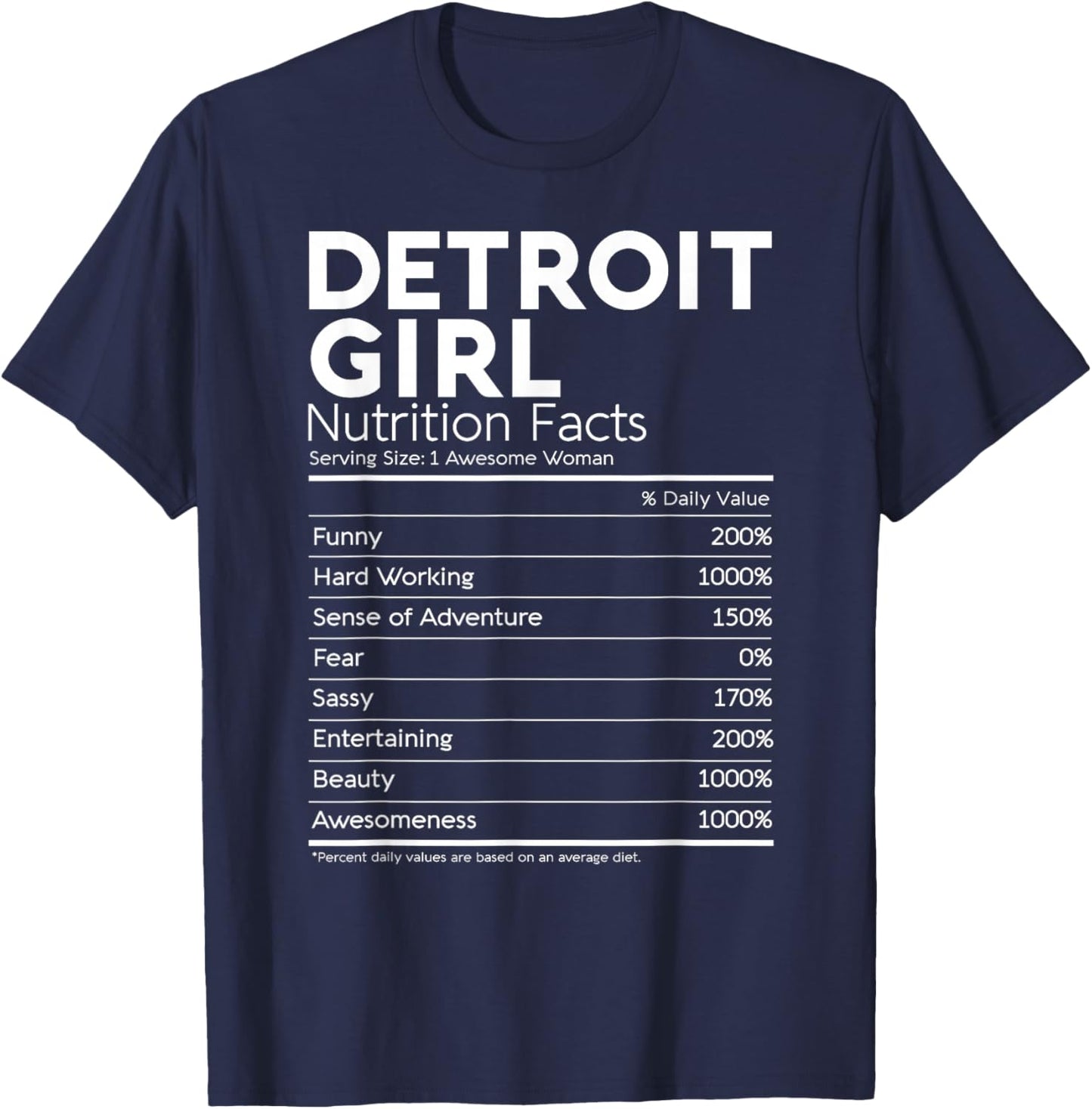 Detroit Girl Nutrition Facts Michigan Women Girl Funny Home T-Shirt - T-Shirt | Navy