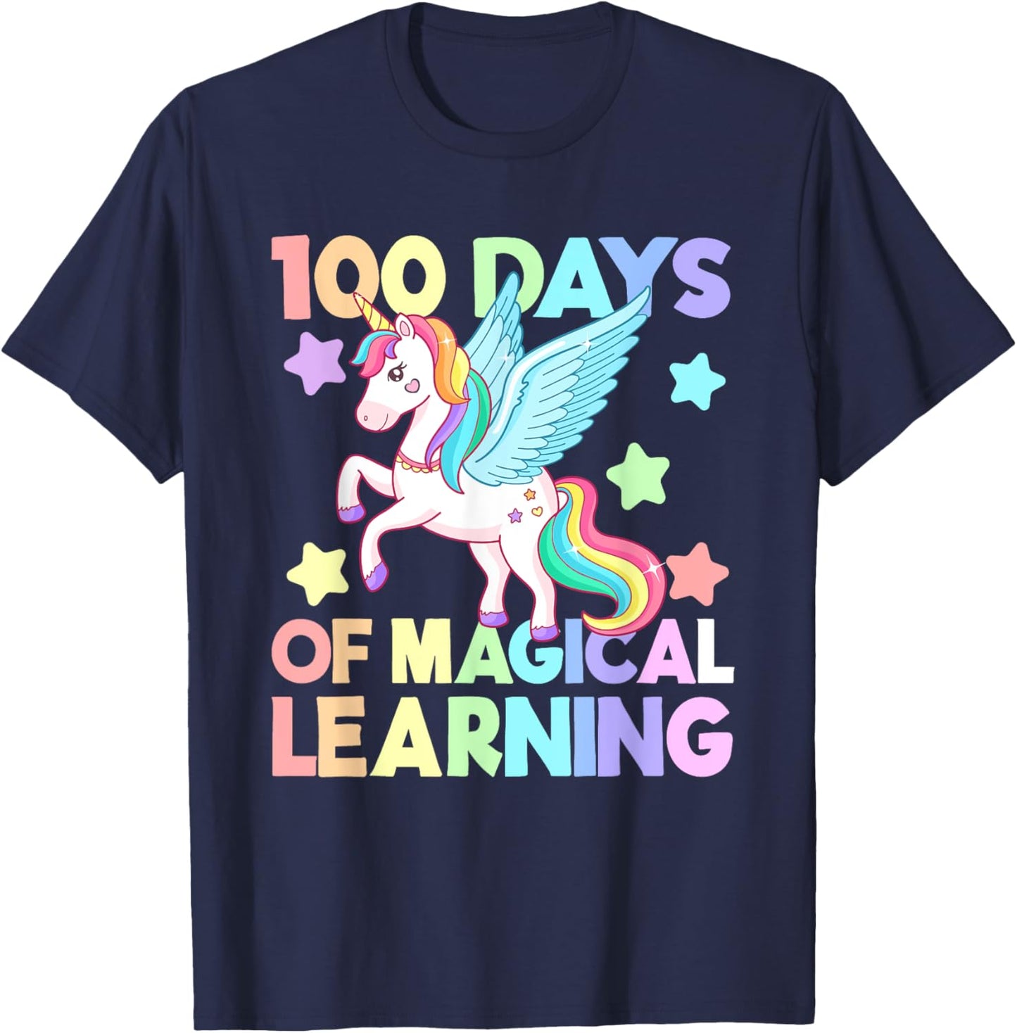 100 Days Of Magical Learning , 100 Days Of School Unicorn T-Shirt - T-Shirt | Navy