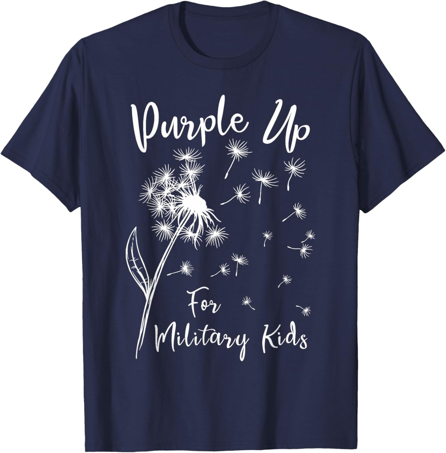 Dandelion Purple Up For Military Kids Army Child Month T-Shirt - T-Shirt | Navy