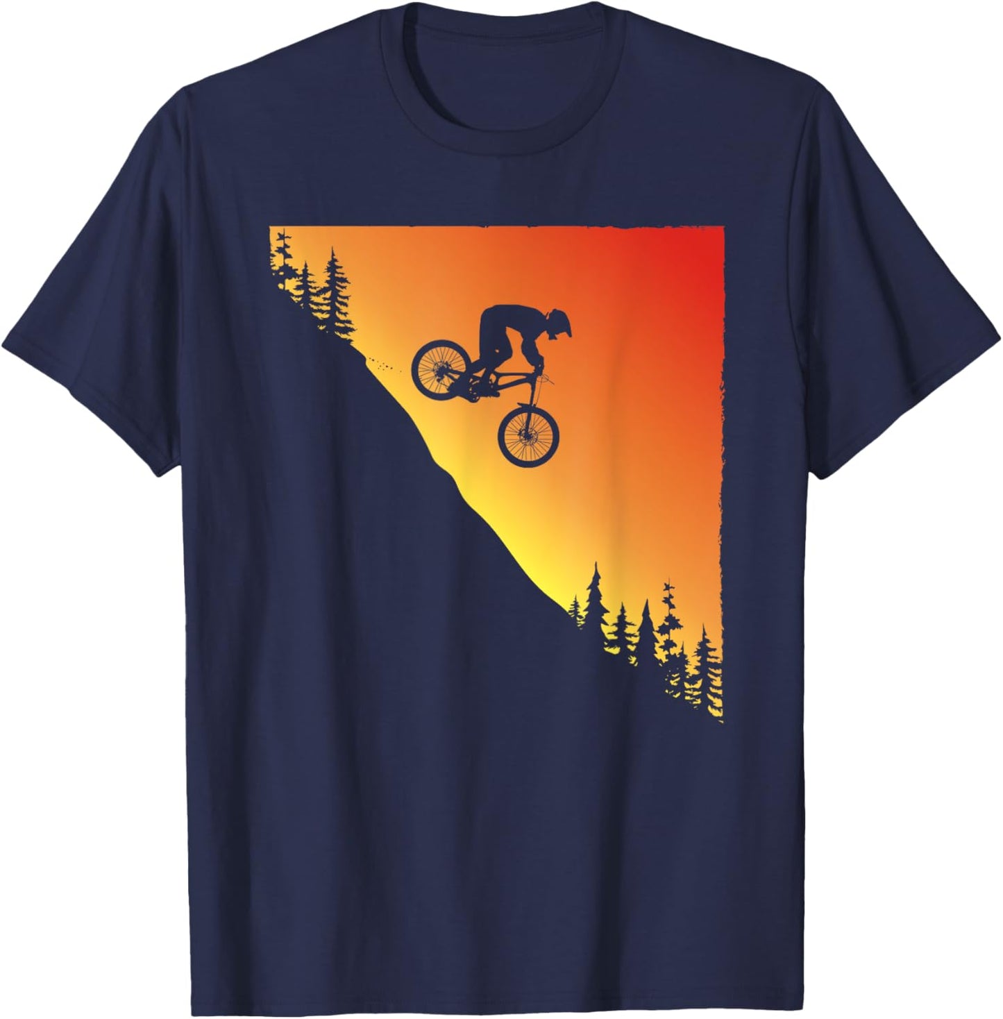 Mountain Bike Downhill Biking Retro Sunset Graphic T-Shirt - T-Shirt | Navy