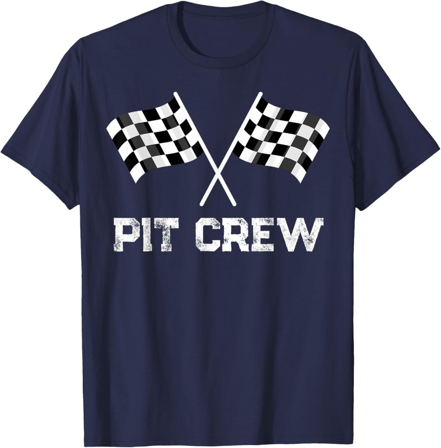 PIT CREW Race Car Auto Racing Checkered Flag Team Family T-Shirt - T-Shirt | Navy