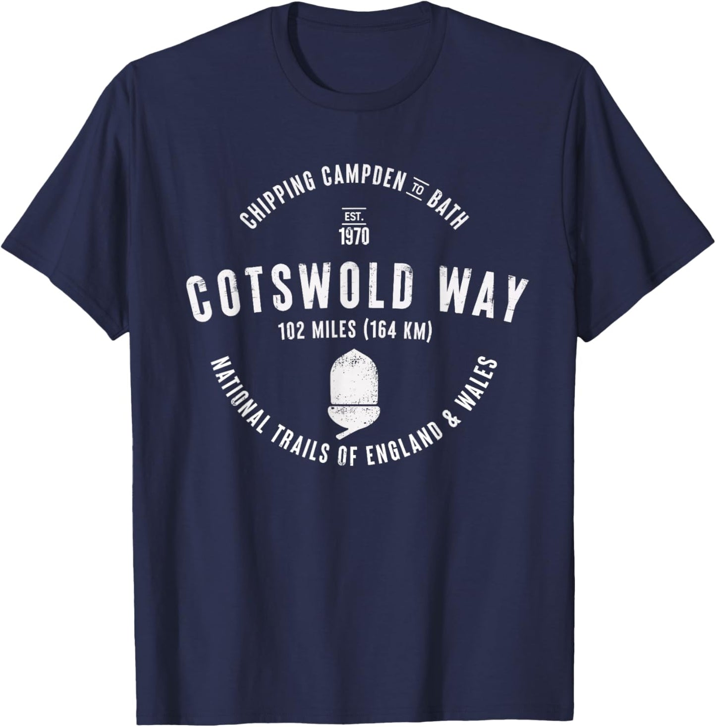 UK Hikes Apparel Cotswold Way England Wales Hikes - Black, -Adults & Kids, Classic Fit, Short Sleeve, , , Letter Print T-Shirt - T-Shirt | Navy