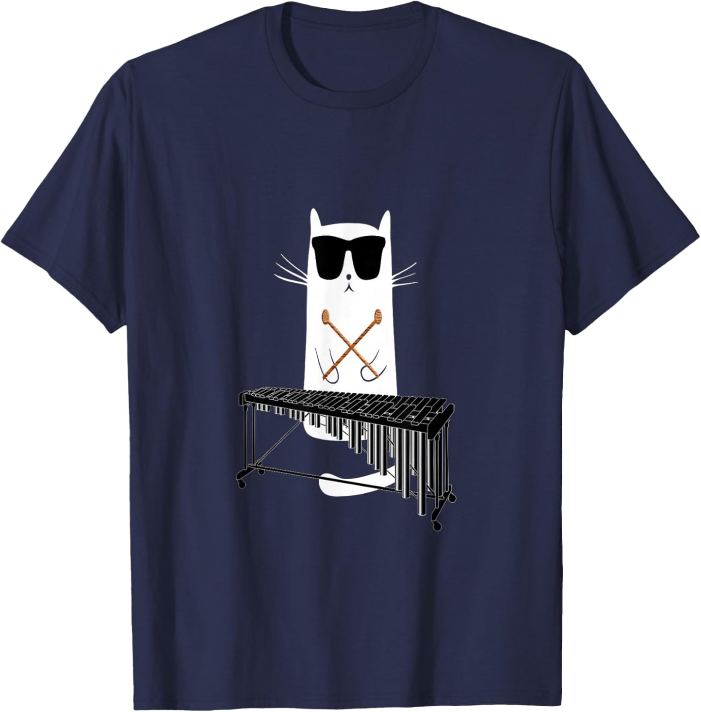 Funny Cat Wearing Sunglasses Playing Marimba T-Shirt - T-Shirt | Navy