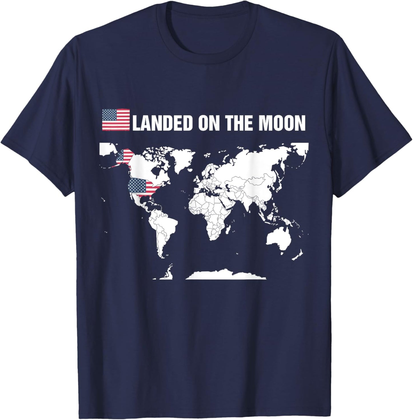 Landed On The Moon America Map 52th Anniversary T-Shirt - T-Shirt | Navy